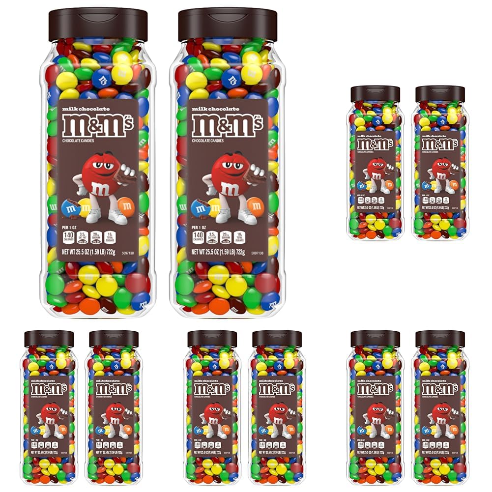 M&M's Milk Chocolate Bulk Candy in Resealable and Recyclable Jars, Party Size Assorted Chocolate Candies, Movie Night Snacks, Candy Buffet, 25.5 Oz Each,2 Count (Pack of 5)