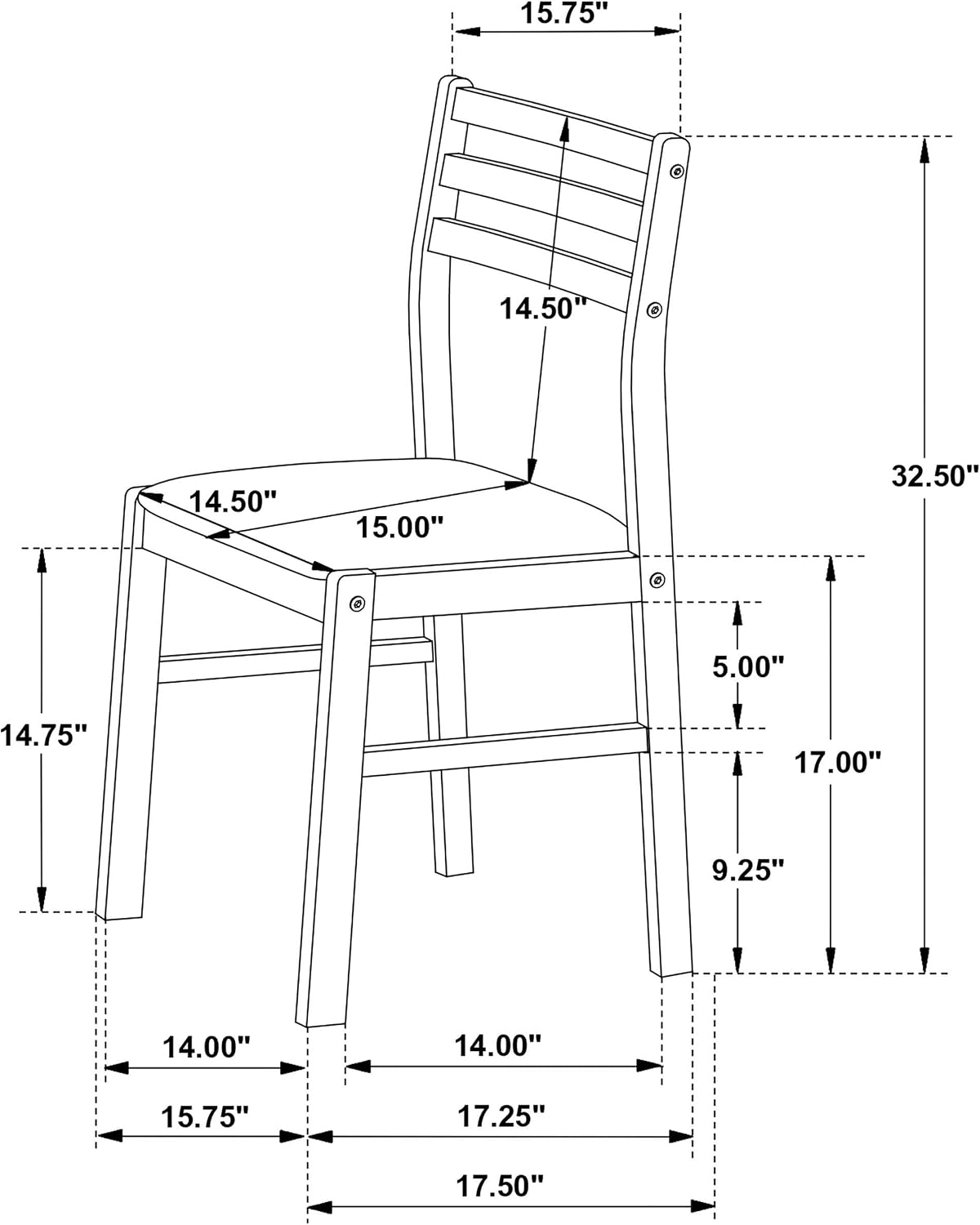 Coaster Home Furnishings - Bucknell - Wood - 3-Piece Extension Table Dining Set with Two 7-Inch Drop Leaves, Ladder-Back Chairs and Padded Seats - Dining Room - White - 130005WHT