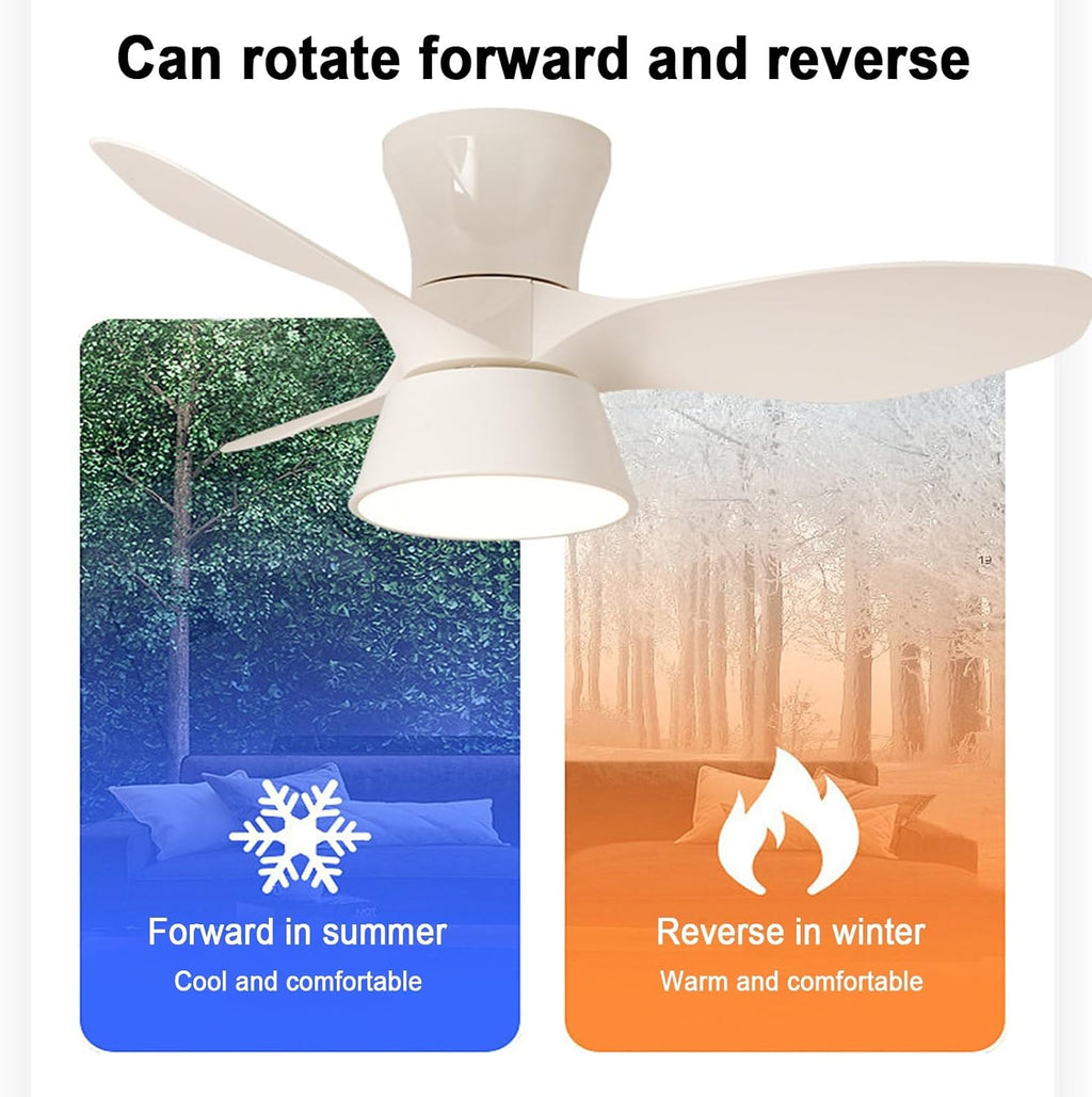 Small Ceiling Fans with Lights, 80cm/31in Flush Mount Ceiling Fan with Light and Remote, Modern Ceiling Fan for Bedroom/Kitchen/Dining Room/Patio(White)