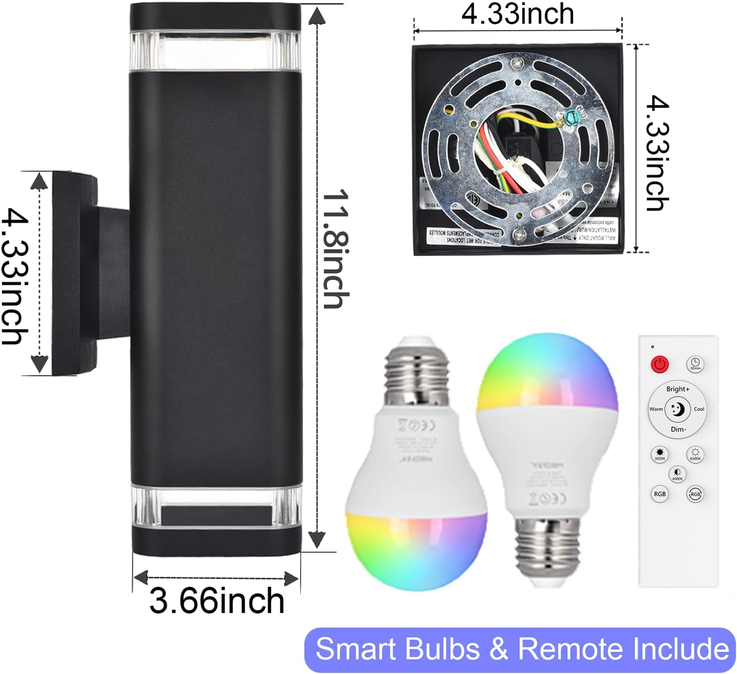 wowlite Smart Up and Down Lights Outdoor 2 Pack, RGBCW Exterior Lighting Fixtures WiFi App Control 2700K-6500K Ambience Wall Sconce Light Color Changing, Black Exterior Lights for House Porch Patio