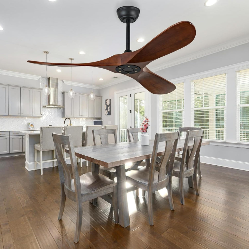 42 Inch Ceiling Fan Unlit, Solid Wood Ceiling Fan Unlit, with Remote Control, Reversible DC Motor, Indoor Bedroom Living Room Office Outdoor Patio Ceiling Fan