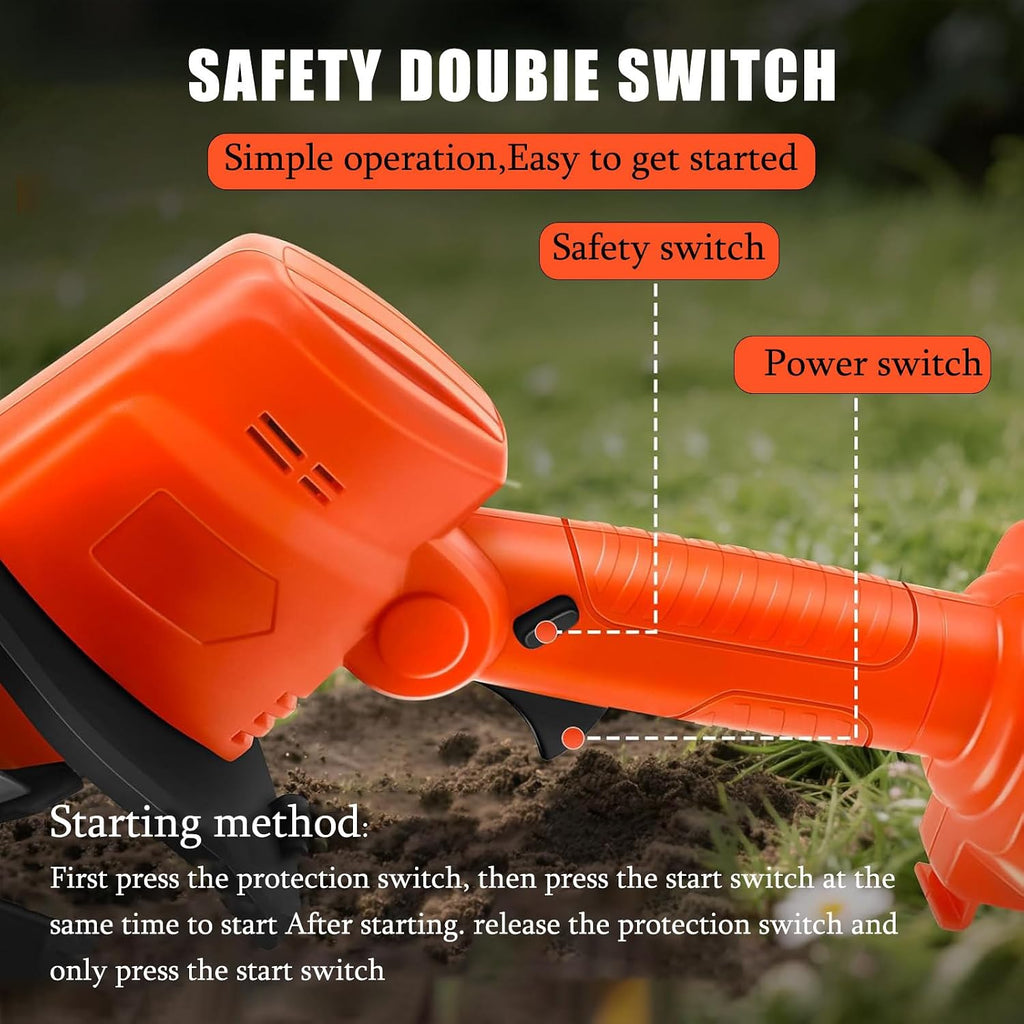 Cordless Handheld Cultivator, Garden Rotavator with 10cm Tilling Depth and 10cm Tilling Width, Electric Tiller with Battery, for Farm, Yard With1.3mExtension-1battery