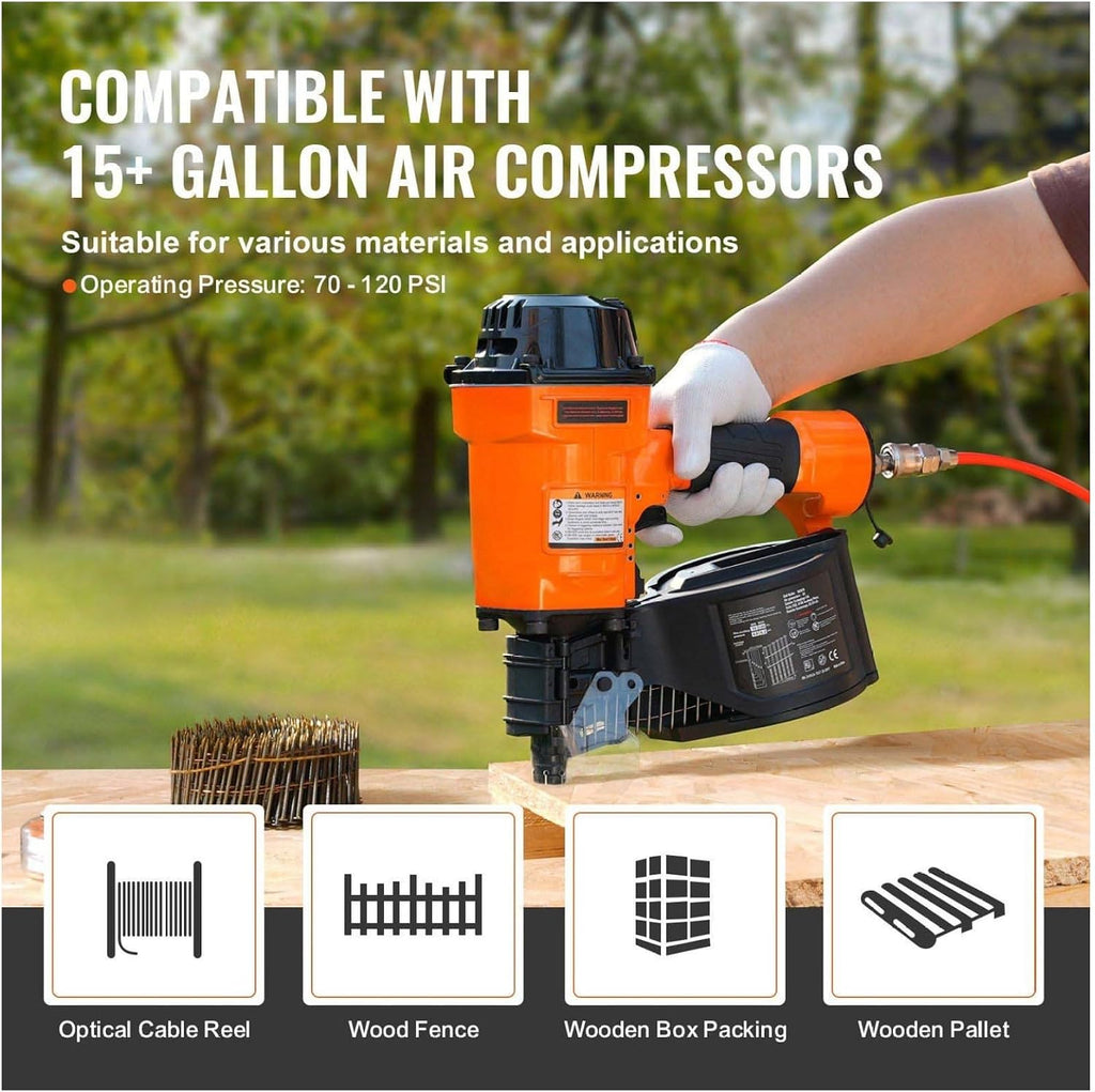 MCN70 Coil Siding Nailer - 15 Degree Pneumatic Nail Gun, 1-3/4 to 2-3/4 Inch for Siding, Fencing, Pallets, & Decking