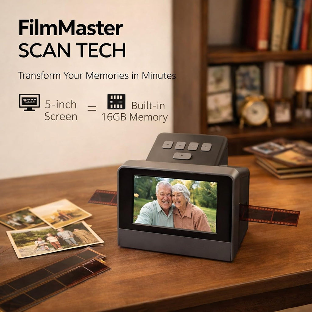 Film and Photo Scanner with 5' LCD Screen, 48MP HD Slide Converter for 135 126 110 Super 8mm Films - Digitize Old Photos Fast with Multi - Format Support for Film Development