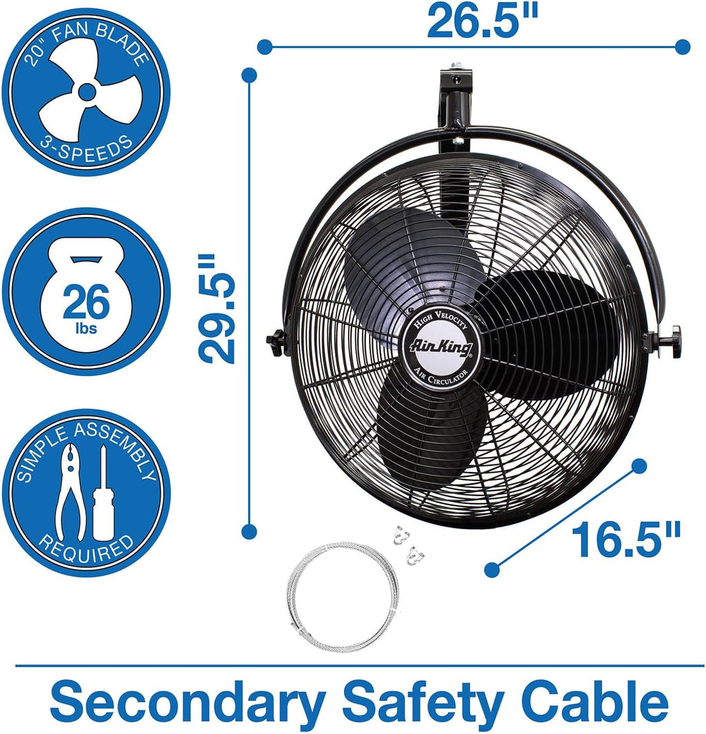 Air King 9020 1/6 HP Industrial Grade Wall Mount Fan, 20-Inch,Black