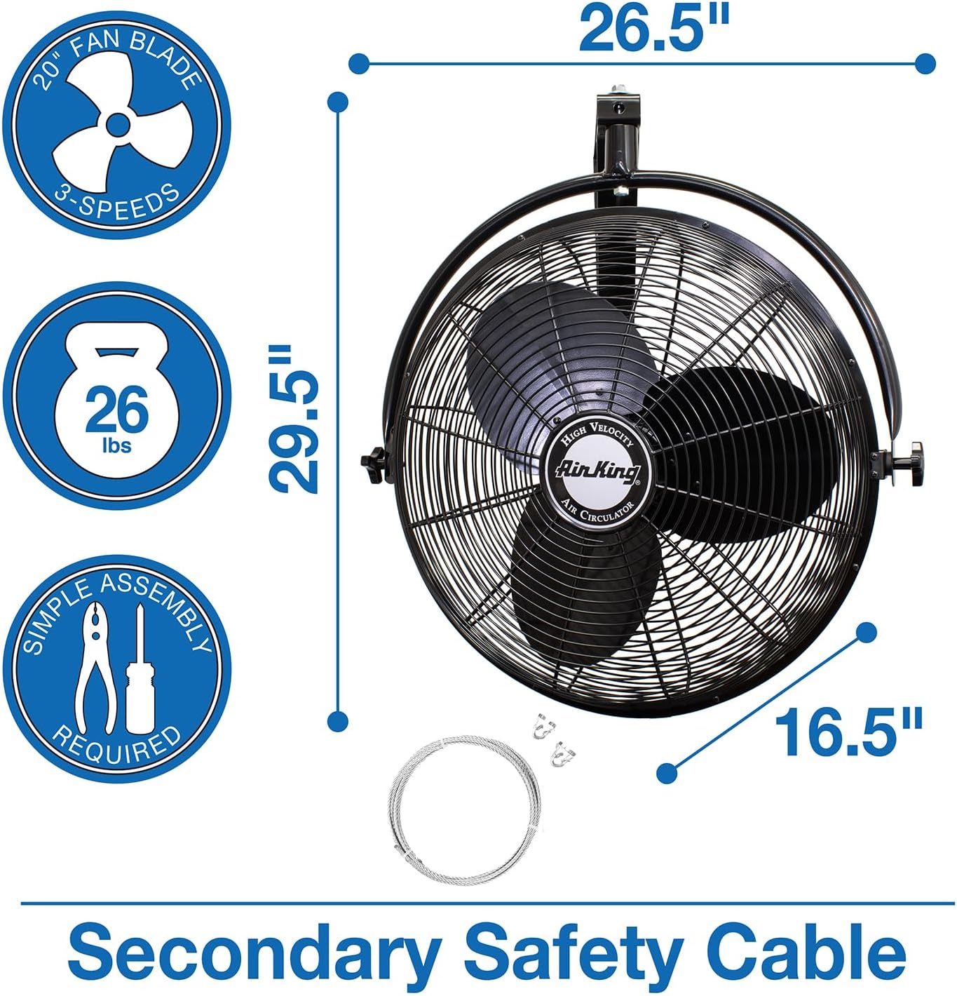 Air King 9020 1/6 HP Industrial Grade Wall Mount Fan, 20-Inch,Black