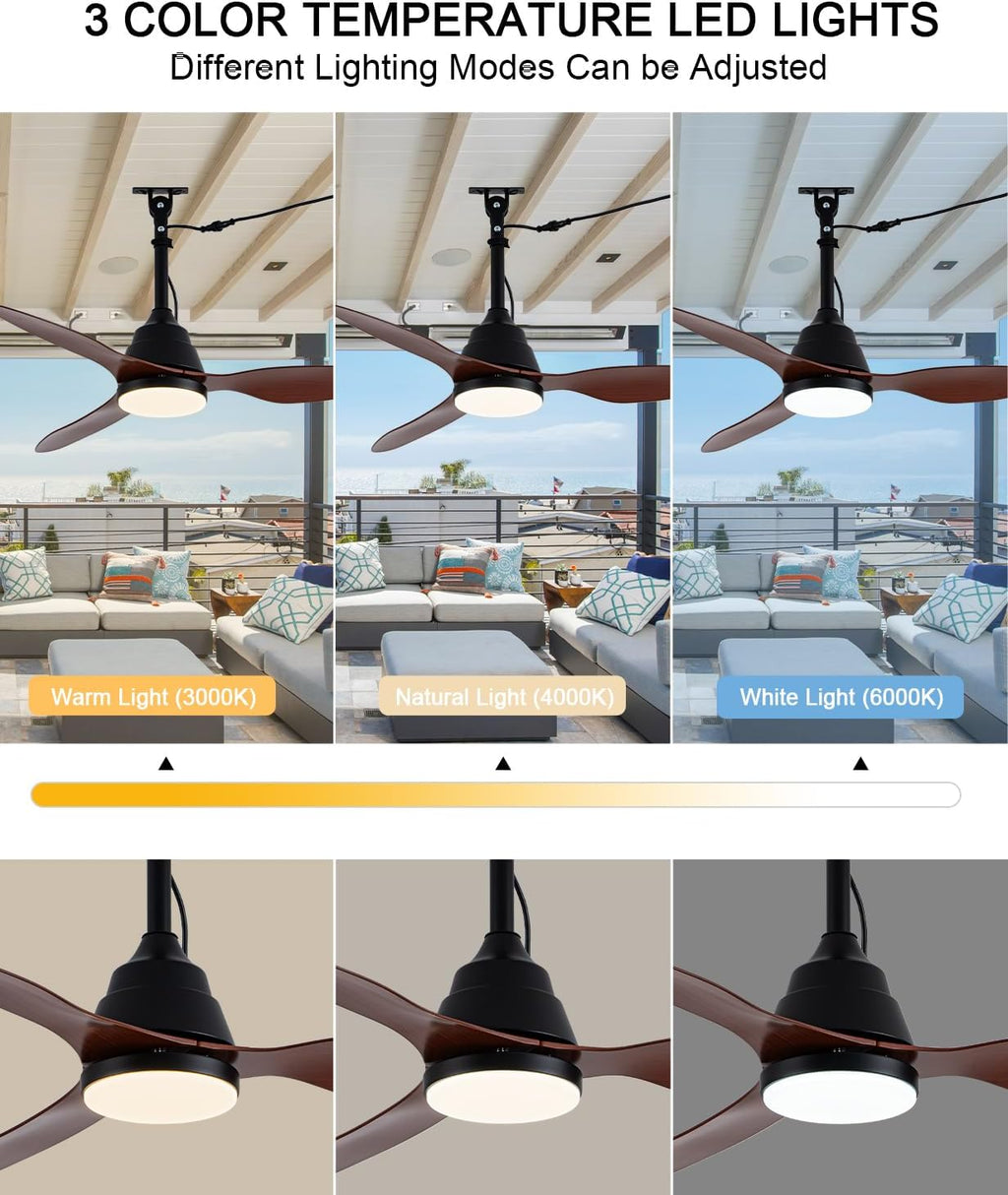 42' Outdoor Ceiling Fan with Light and Remote Control,Quiet DC Motor,3CCT 6-Speed,Plug-in Cord Hook Installation,IP65 Waterproof Gazebo Ceiling Fan with Light for Patios, Pergola, Canopy