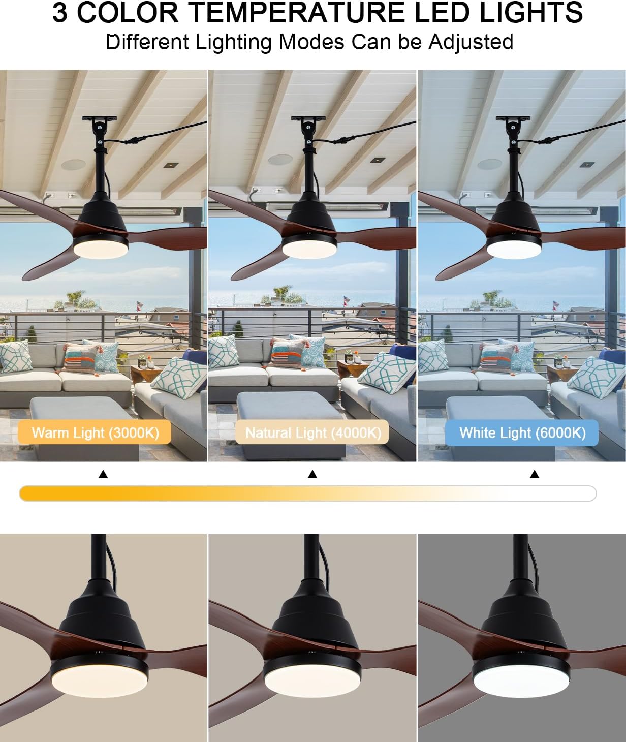 42' Outdoor Ceiling Fan with Light and Remote Control,Quiet DC Motor,3CCT 6-Speed,Plug-in Cord Hook Installation,IP65 Waterproof Gazebo Ceiling Fan with Light for Patios, Pergola, Canopy