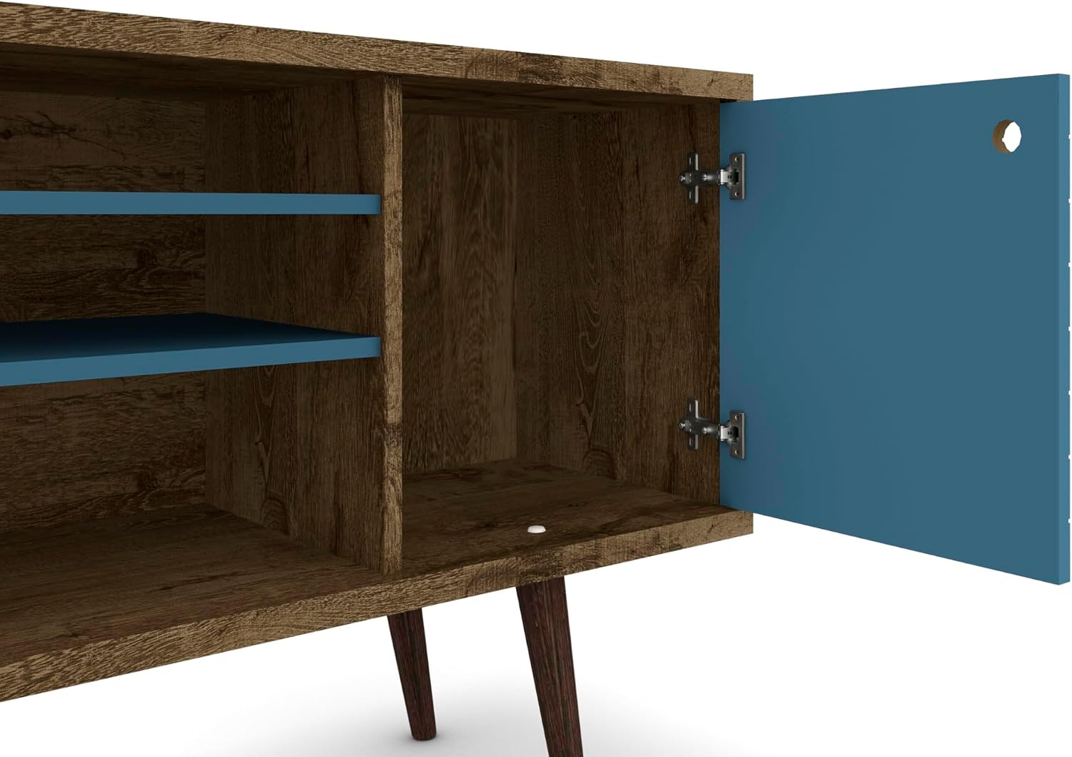 Manhattan Comfort Liberty Mid Century Modern TV Stand for Televisions up to 50 Inches, Bedroom and Living Room Entertainment Center with Storage, Shelves, and Cabinet, 53' Wide, Rustic Brown/Aqua