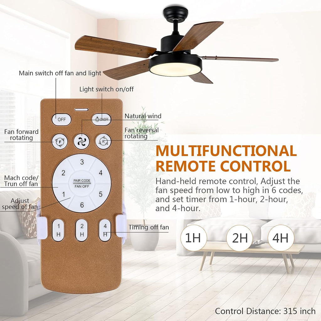 Simple Deluxe 44' Ceiling Fans with Lights and Remote, Outdoor Ceiling Fans for Patios with Light, Easy to Install Ceiling Fan with Reversible Motor and Wooden Blade for All Seasons