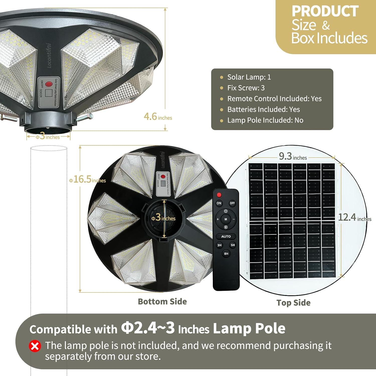 Solar Lamp Post Light Outdoor with Motion Sensor, Waterproof Dusk to Dawn LED Street Light, High Lumen Lamp Post Head Replacement for Yard Garden, Fit 3'' & 2 3/8'' Pole(Not Included Pole)