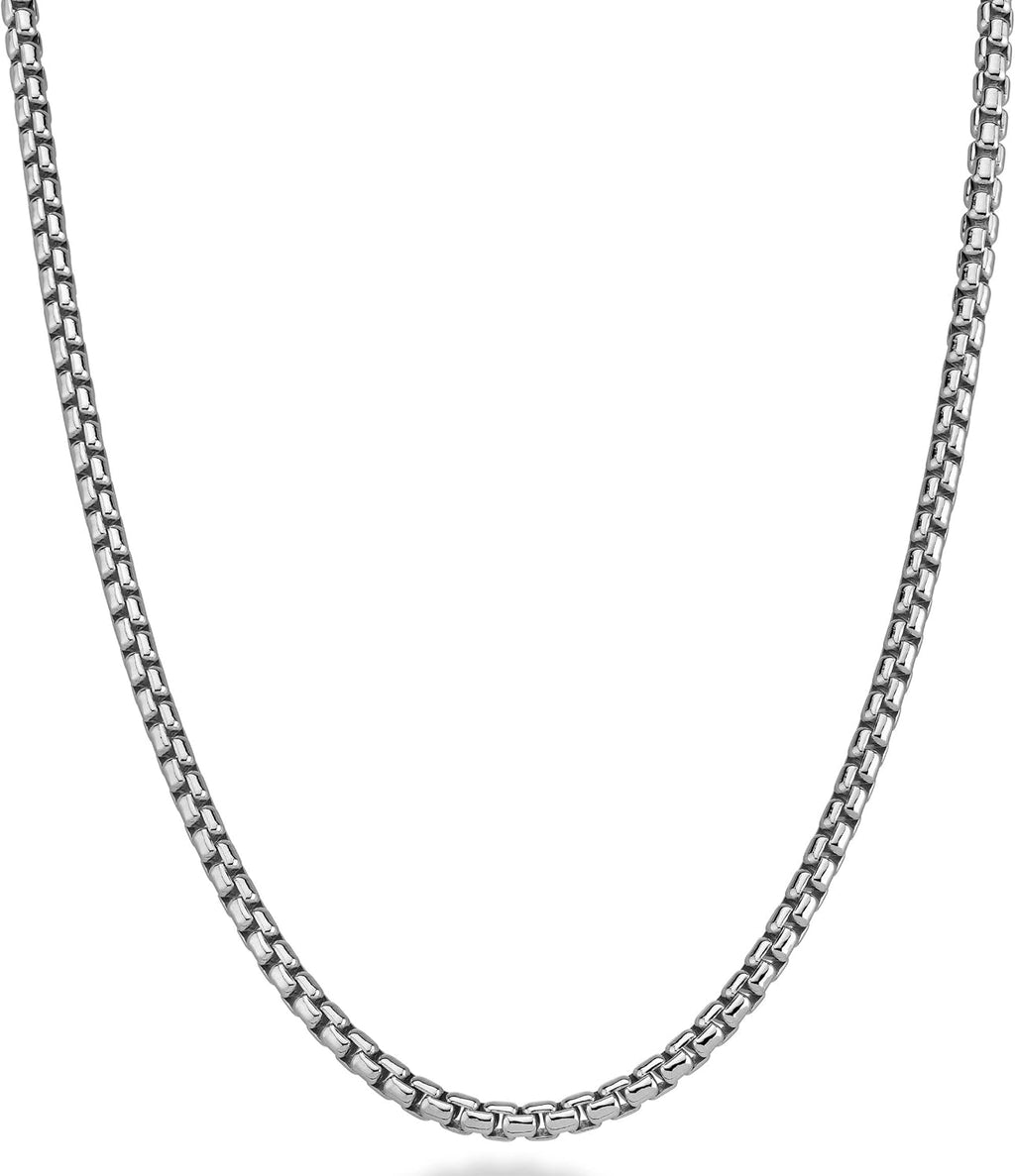 Miabella Solid 925 Sterling Silver Italian 3.5mm Square Link Round Box Chain Necklace for Women Men, Made in Italy