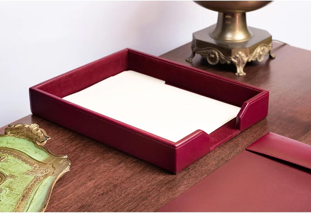DACASSO Bonded Leather Desk Set - Luxury Leather Desk Pad & Desk Organization Essentials (Burgundy, 3 Piece)