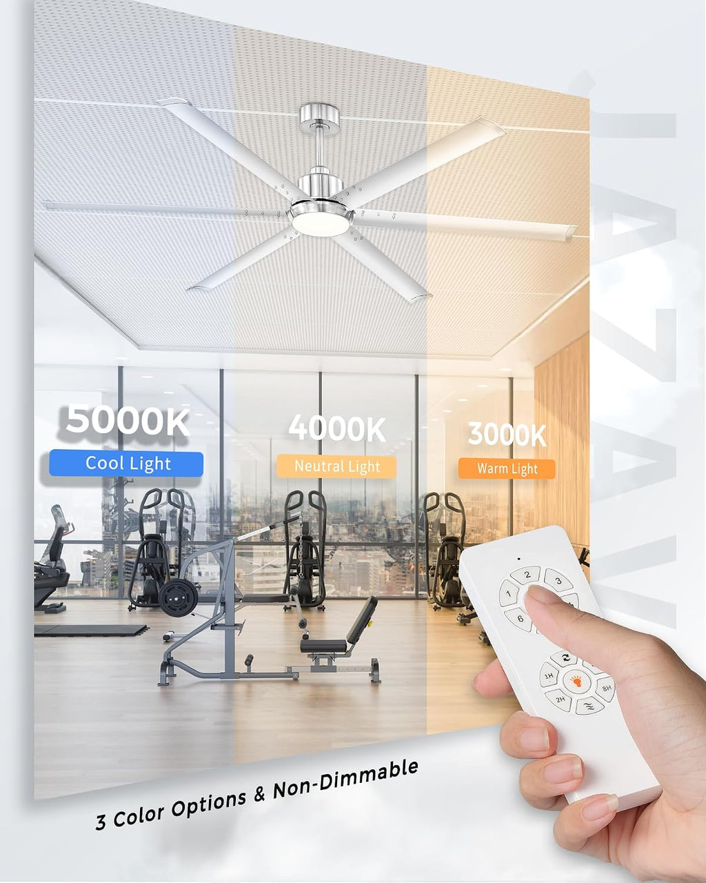 72 Inch Ceiling Fan with Light, Industrial Aluminum Blades, DC Motor 6 Speed Reversible,Covered Outdoor Space, Brushed Nickel,CF06BN-72