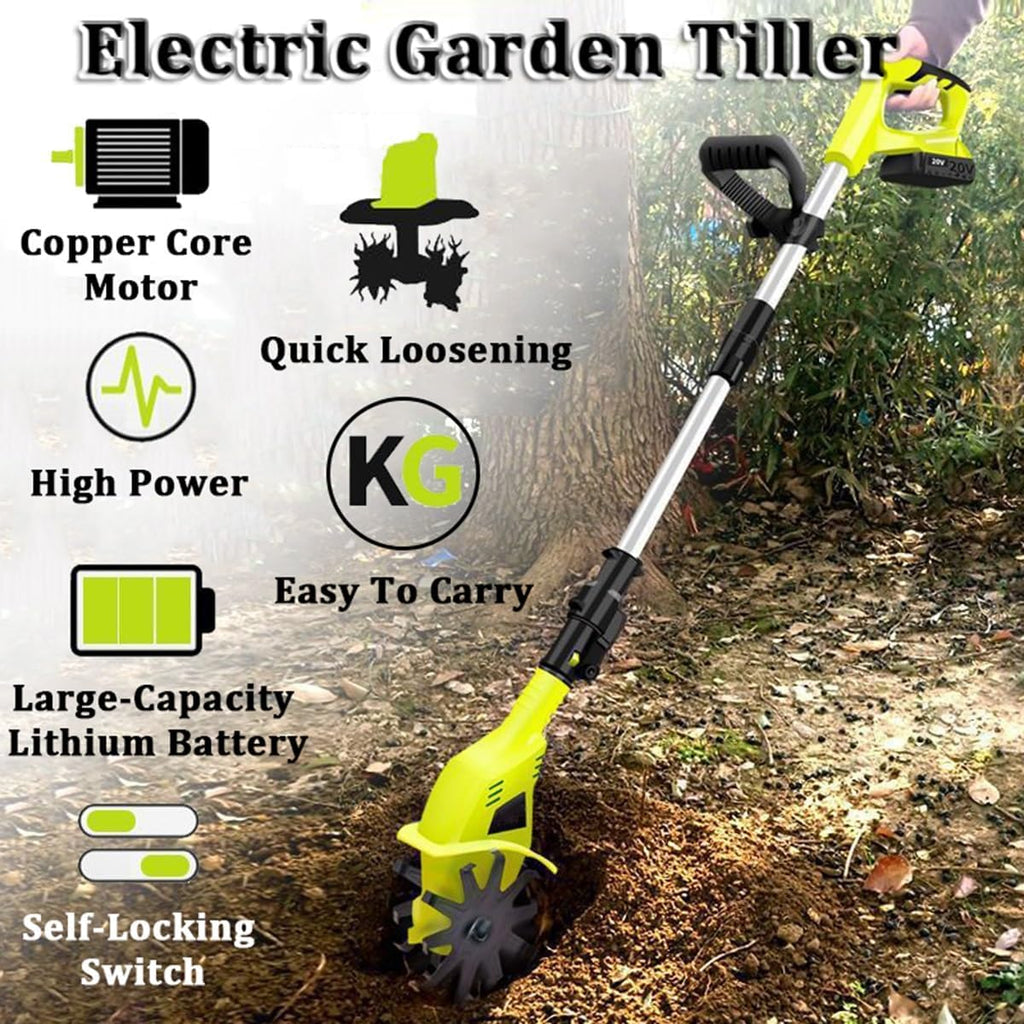 20V Electric Tiller Rotavator Garden Cordless Tillers, 250rpm No Load Speed, Cultivator Garden Tool - 10.5cm/4.1 Inch Tilling Width, 25cm/9.8 Inch Tilling Depth