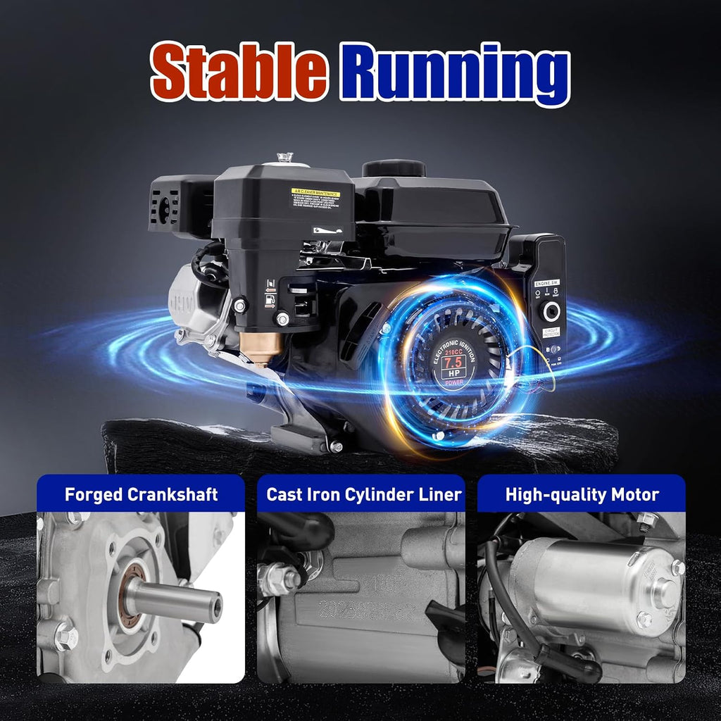 212cc 7.5HP 4 Stroke Gas Engine, 3600RPM Gas Engine with Forced Air Cooling 4-Stroke Electric Start Motor Industrial Grade OHV Gasoline Engine Go Kart Gas Engine Motor for Mowers Garden Tiller