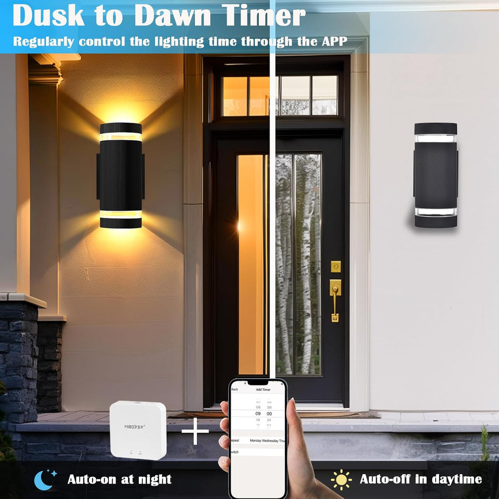 iYogaled RGB Outdoor Wall Lights with RF Remote Control, Color Changing Porch Light, Up and Down Smart Wall Sconces with 2700k- 6500k RGB+CCT and 32 Modes-ETL Listed (2 Pack)