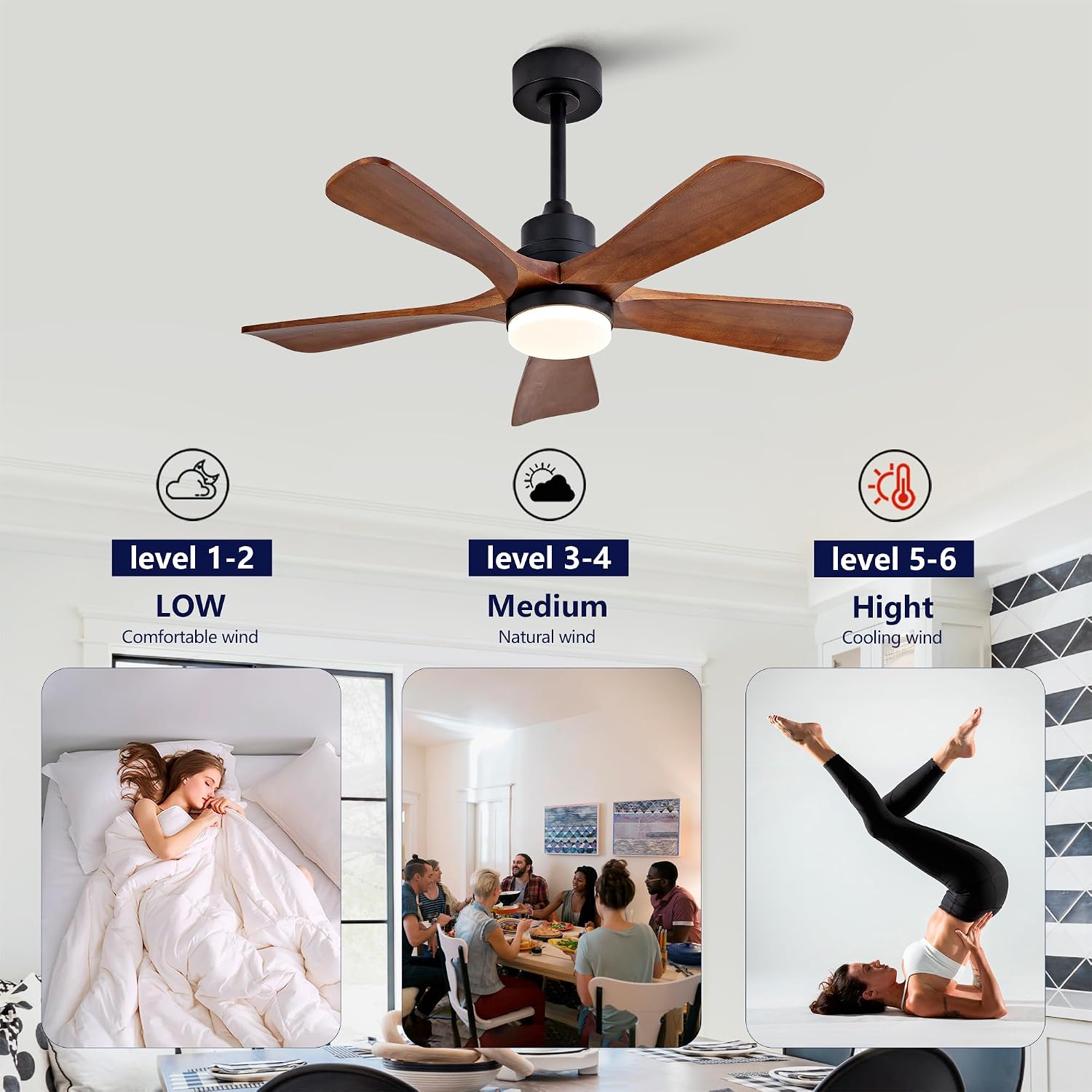 Black Ceiling Fans with Lights and Remote, 42 Inch Outdoor Ceiling Fan for Patios with Light 5 Blades Ceiling Fan Noiseless Reversible DC Motor, Wood Fan for Farmhouse