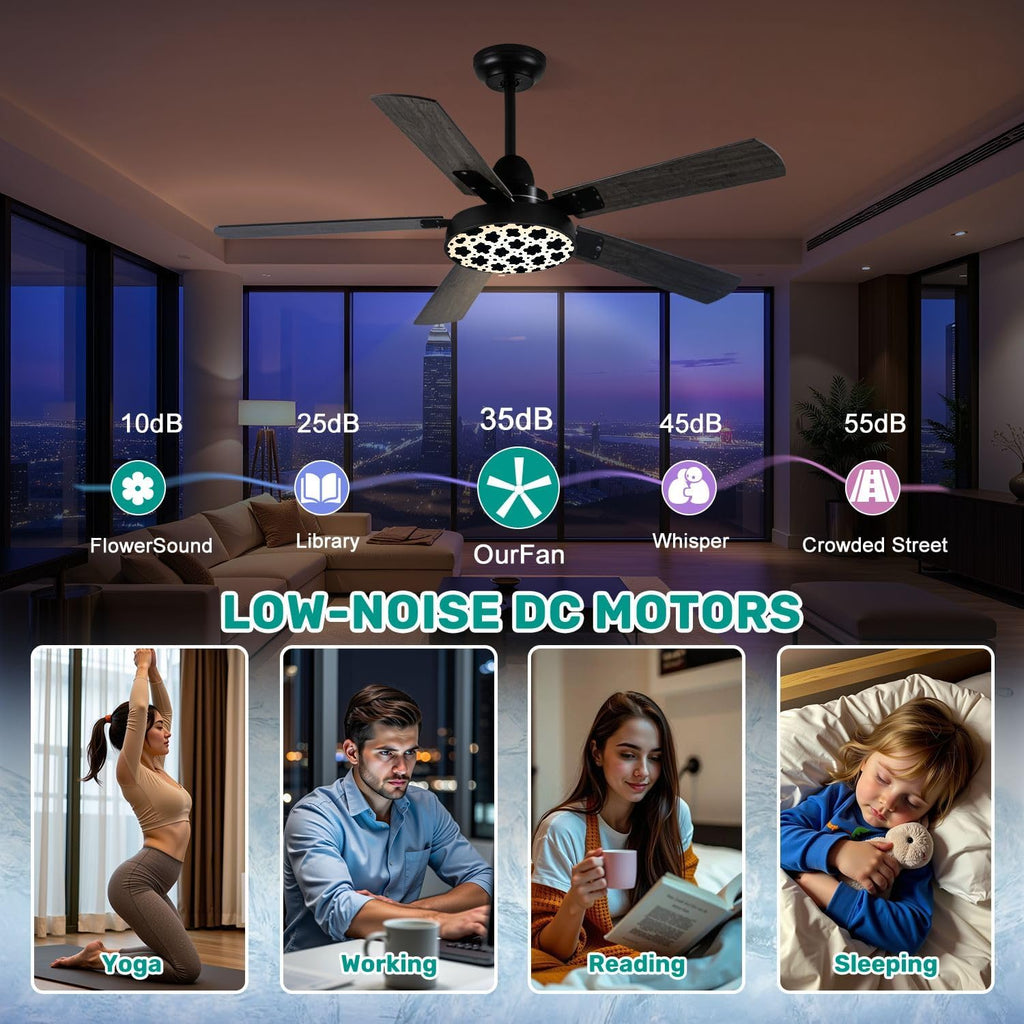 Modern Ceiling Fans with Lights Remote, Black White Cow Print seamless from Country Sunflower Collection 42 Inch Ceiling Fan for Bedroom Living Room Farmhouse, 6 Speed Reversible Quiet Motor