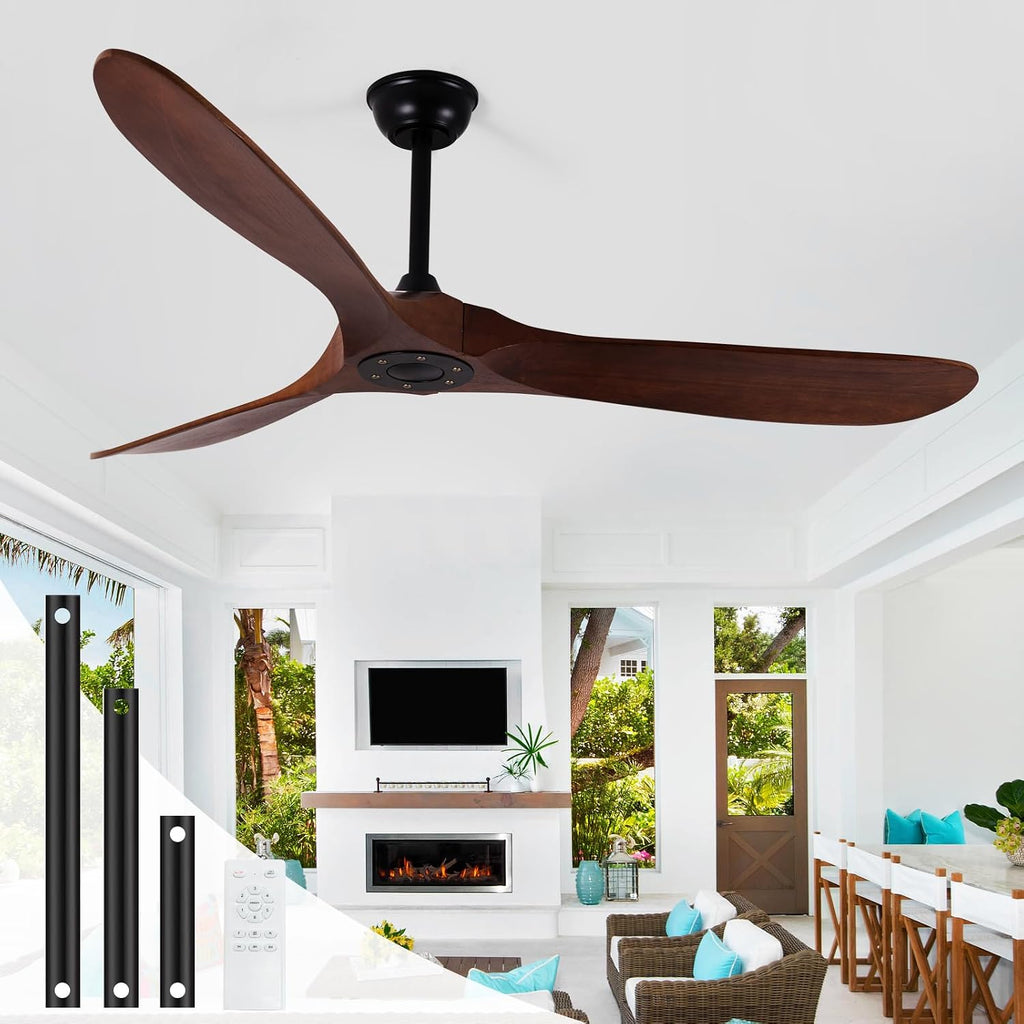 52-Inch Outdoor Ceiling Fan no Light, Walnut Wood Blades,Quiet Operation with Large Airflow,Outdoor Ceiling Fan without Light for Bedroom,Living Room,Porch. (Dark Walnut, 52 inch)