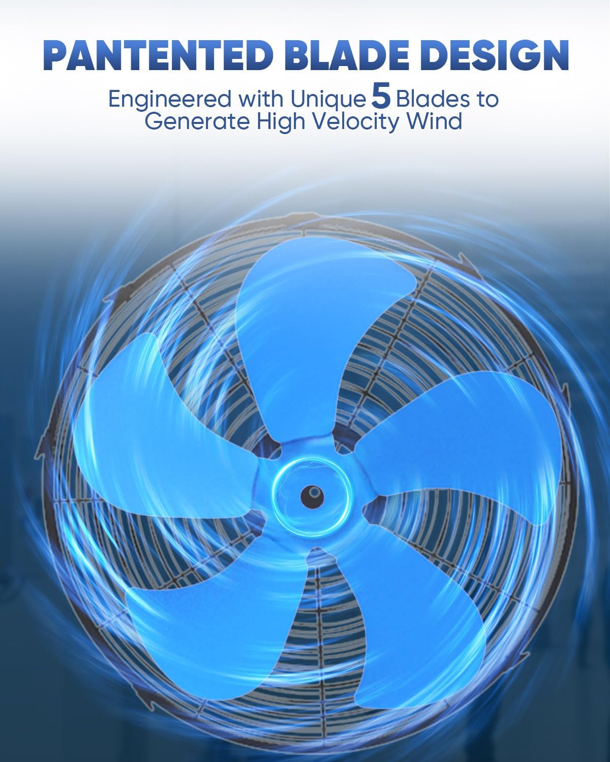 KEN BROWN 18 Inch 3-Speed High Velocity Industrial Oscillating Fan, Wall Mount Fan with Max. 4200 CFM, Seperated Switch and 5 Blades, Heavy Duty Metal for Household/Patio/Workshop, Blue