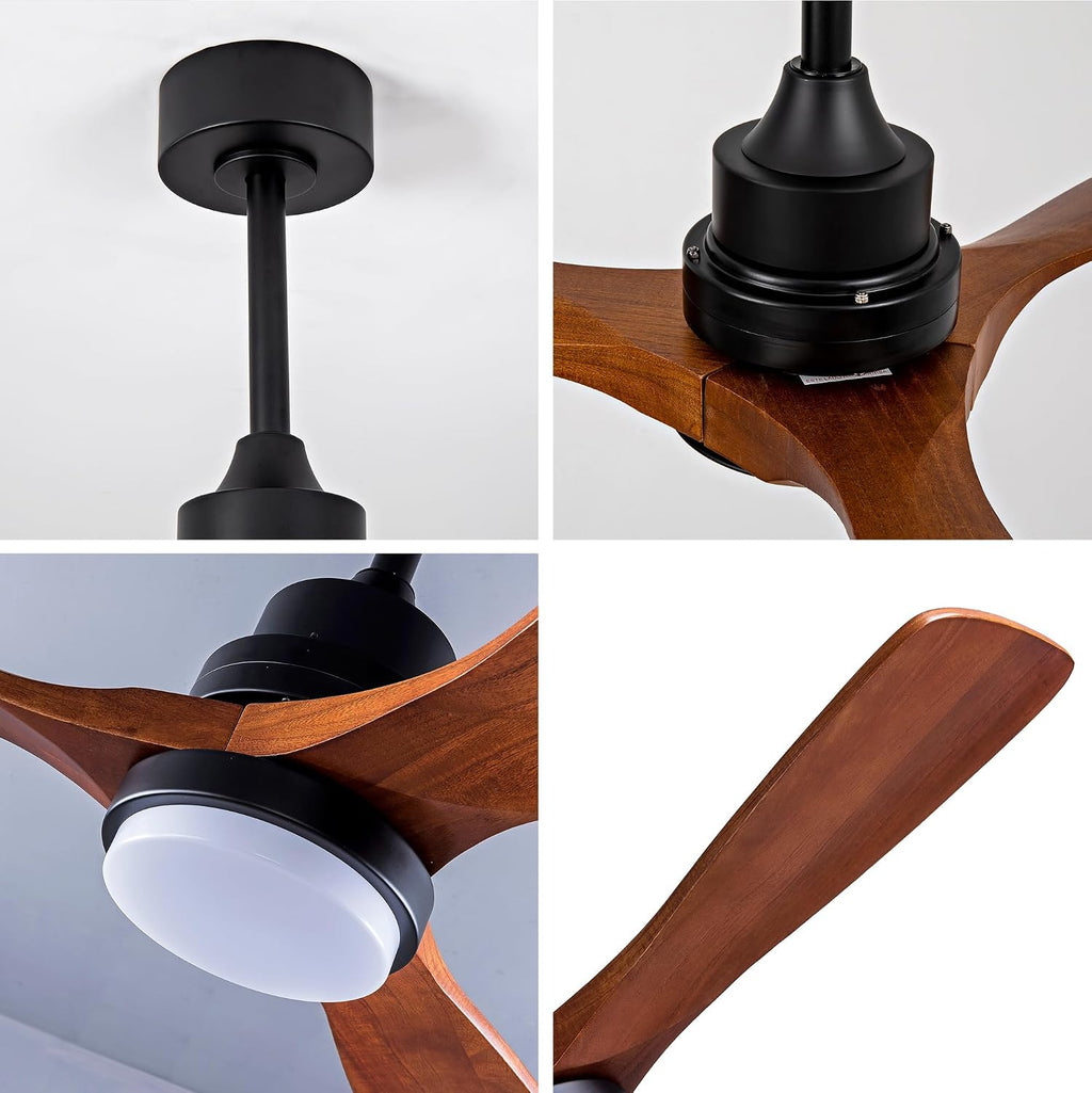 Havemies 42' Outdoor Ceiling Fan with Light - Farmhouse Wood Blades, Silent DC Motor & Remote, Damp-Rated Patio Fan, Reversible 3-Blade Design for Covered Porch