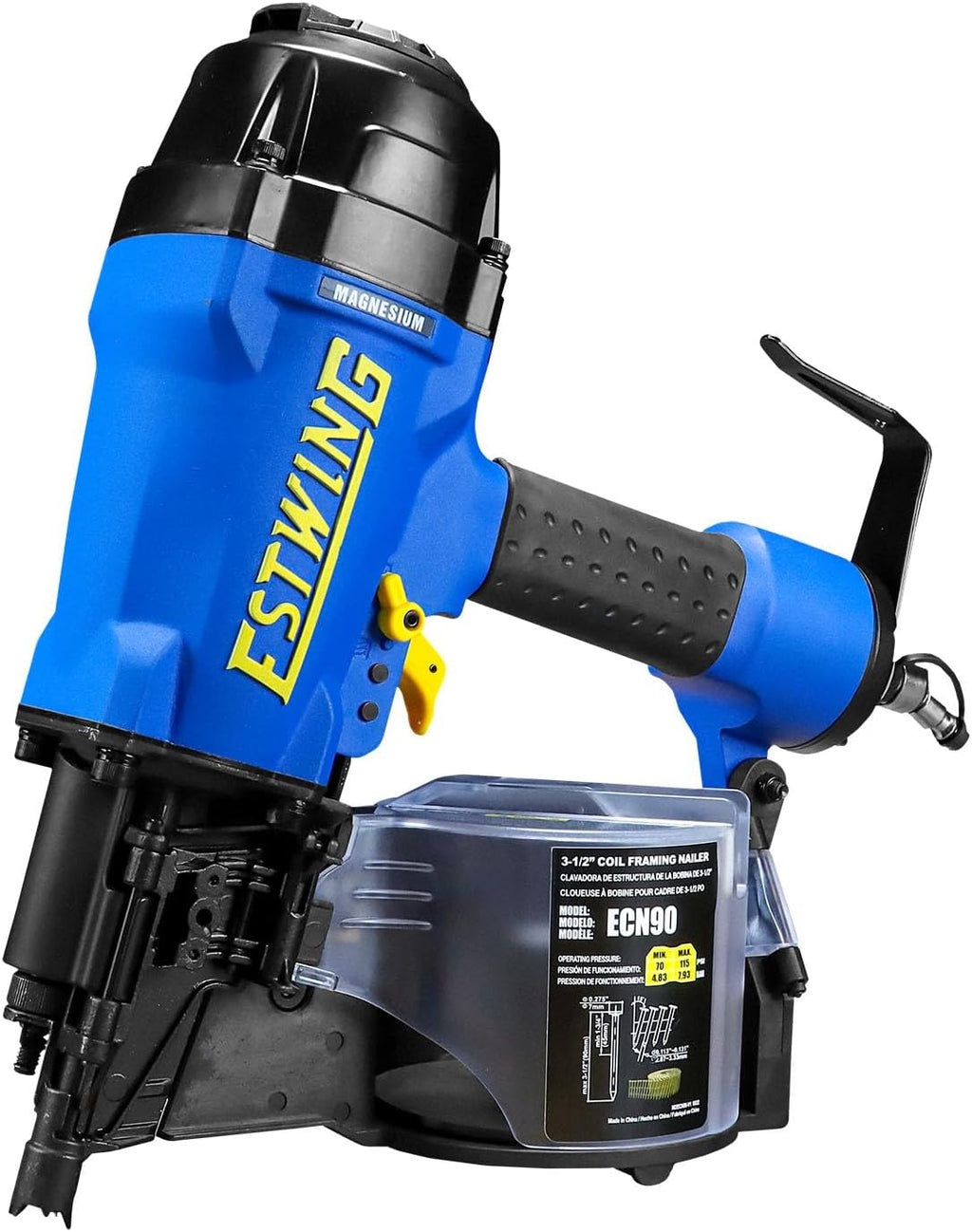 Estwing ECN90 Pneumatic 15 Degree 3-1/2' Coil Framing Nailer with 1/4' NPT Industrial Swivel Fitting and Bag