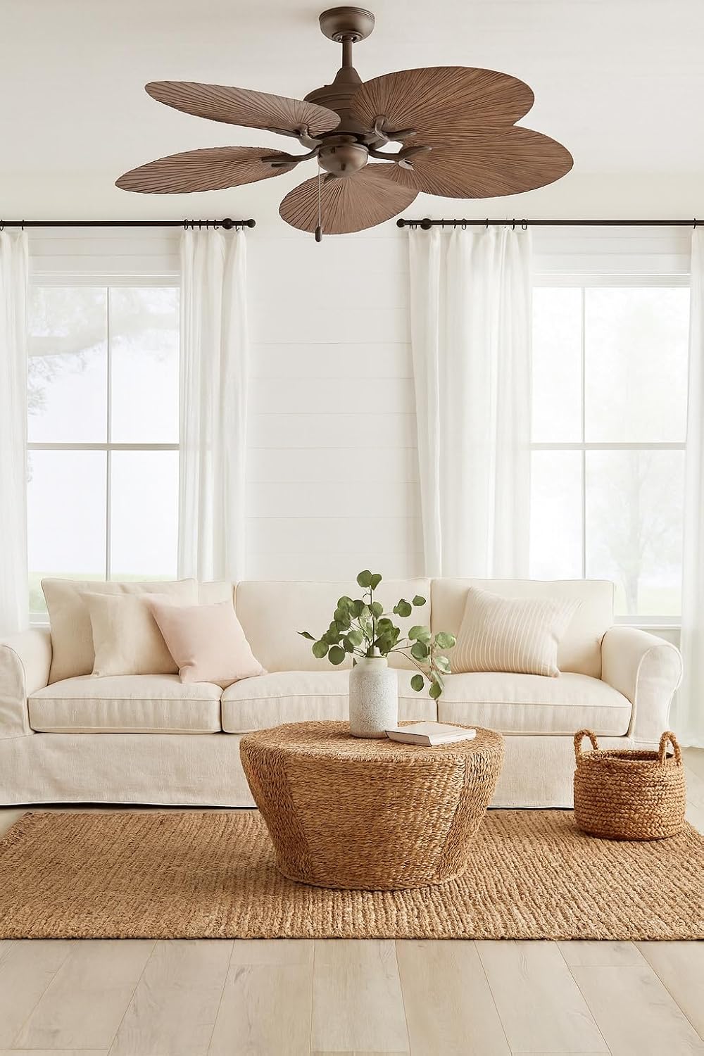 Hinkley Tropic Air 52' Indoor/Outdoor Ceiling Fan, Metallic Matte Bronze and Palm-Shaped Walnut Composite Fan Blades