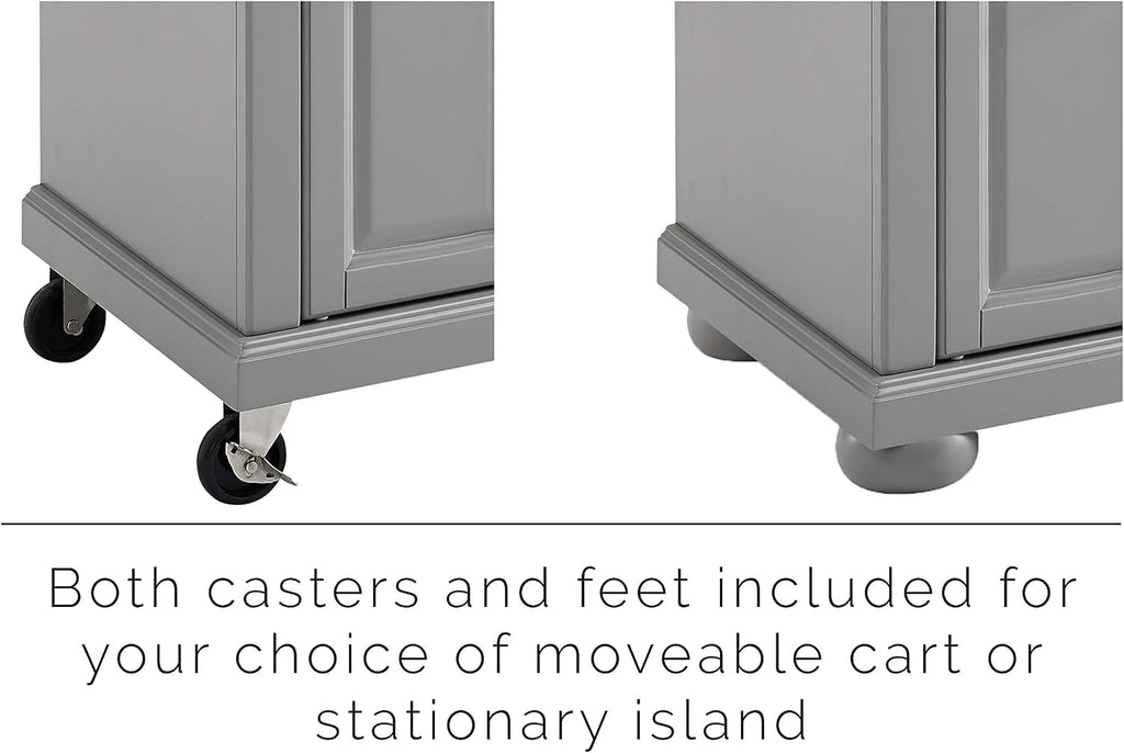 Crosley Furniture Full Size Stainless Steel Rolling Kitchen Island Storage Cart, Microwave Stand, Spice Rack, Gray