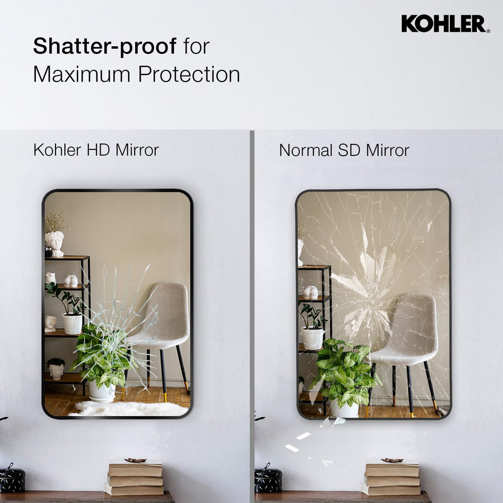 Kohler 26052-BLL Essential Rectangular Bathroom Mirrors, Bathroom Mirrors for Over Sink, 22 in. W x 34 in. H, Matte Black