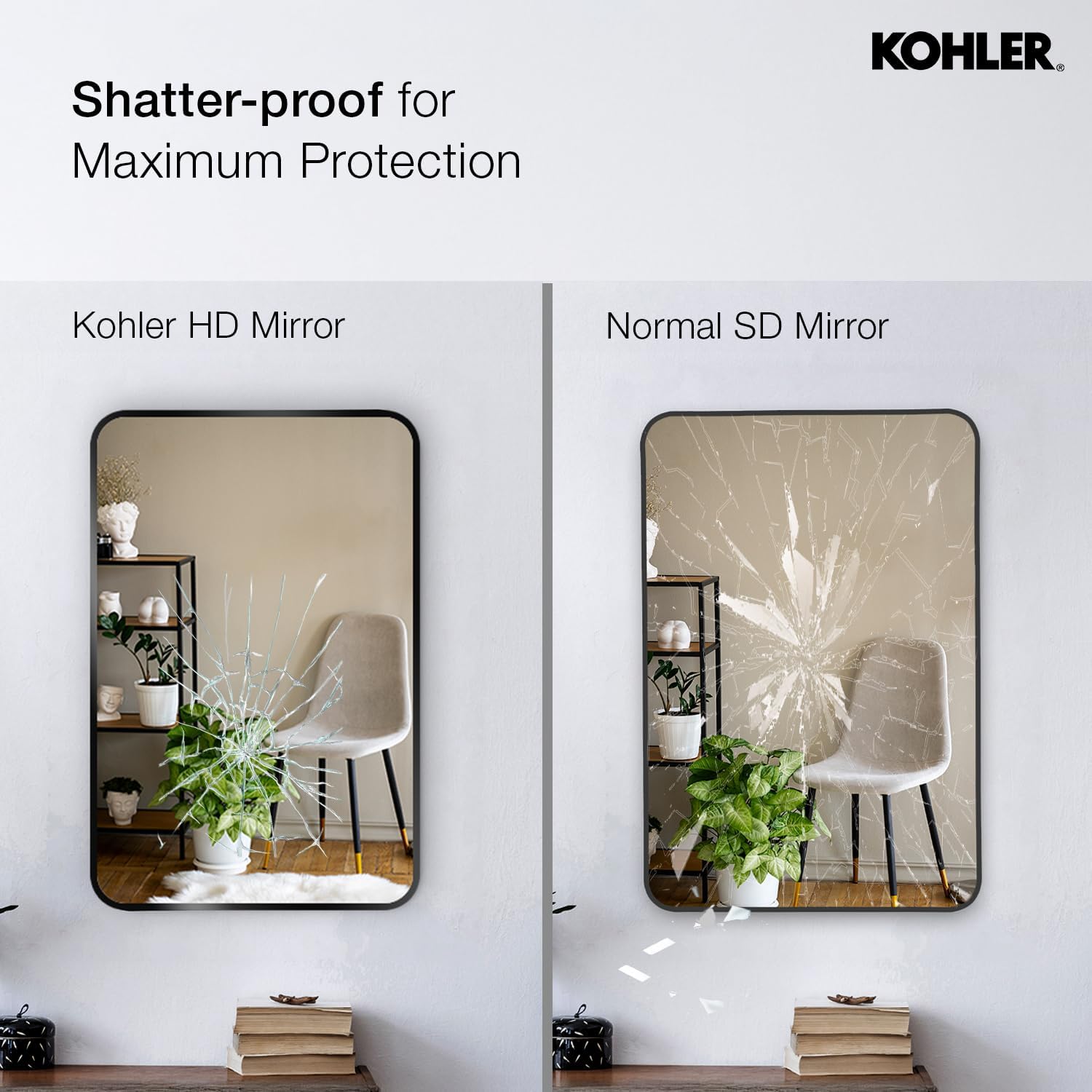 Kohler 26052-BLL Essential Rectangular Bathroom Mirrors, Bathroom Mirrors for Over Sink, 22 in. W x 34 in. H, Matte Black