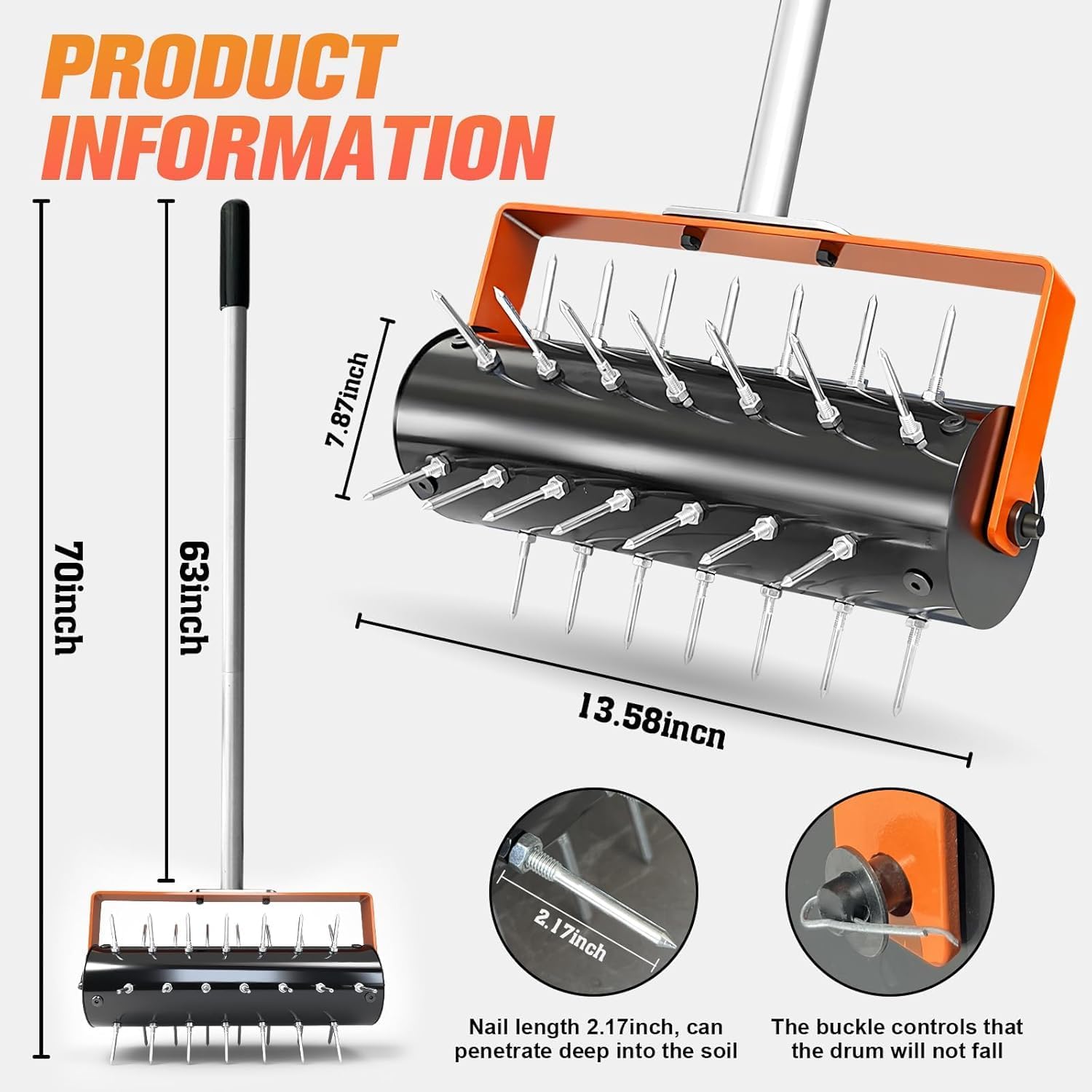 Rolling Lawn Aerator Tool Heavy Duty Manual Push Aerator Lawn Tool with 42 Spikes Lawn Aerator Spike Tool for Maintaining Garden Yard Soil Health