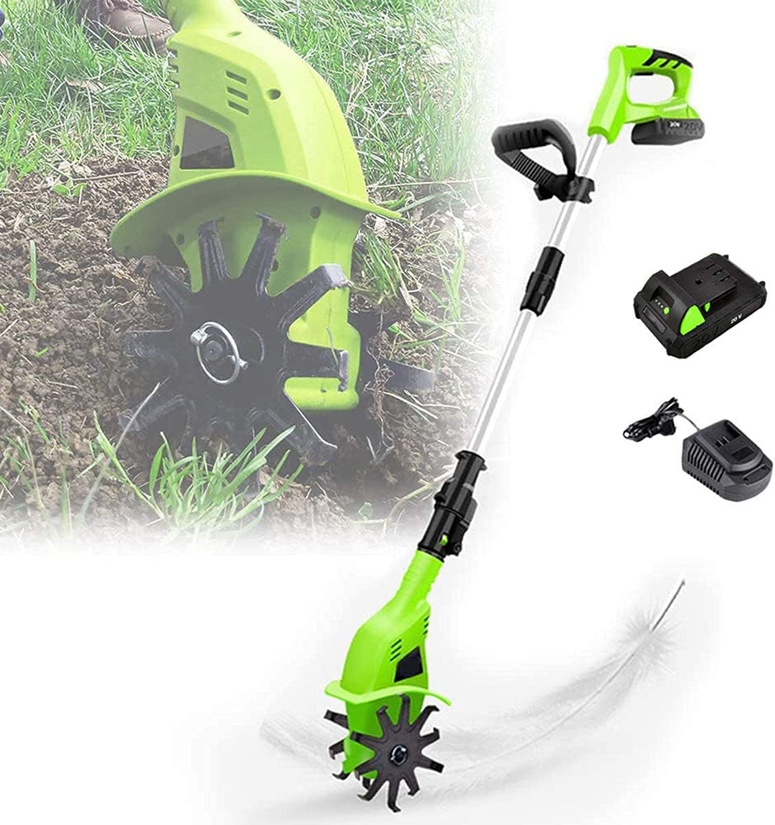20V Electric Tiller Cultivator/Rotavator,with 4000mAh Battery Powered,Electric Cordless Hand Tiller Soil Cultivator,Gardening Tool Cultivation Machine for Allotment, Lawn, Garden