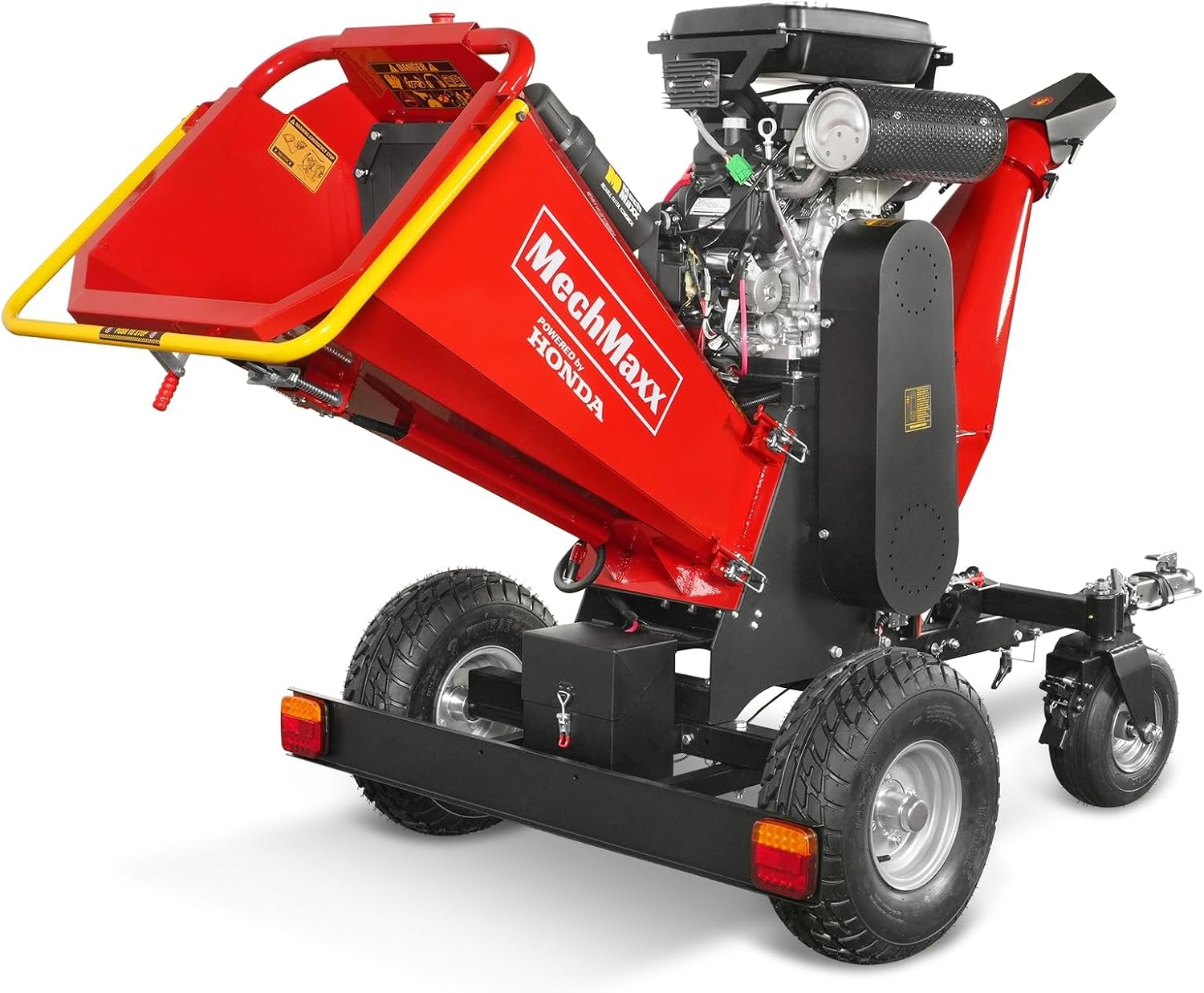 MechMaxx 8'' inch Honda 688cc 22HP Electric Start Gasoline Powered Engine 4-Wheels Towable Wood Chipper Shredder Mulcher with Towbar/Tail Light/Emergency Stop Switch, Model B200