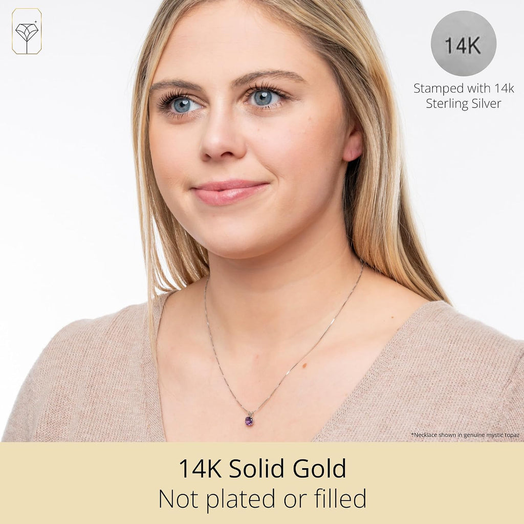 MAX + STONE Cushion Cut Gemstone Necklace | 8mm Solitaire Birthstone Necklace for Women | Gemstone Pendant Necklaces with 18 inch Box Chain