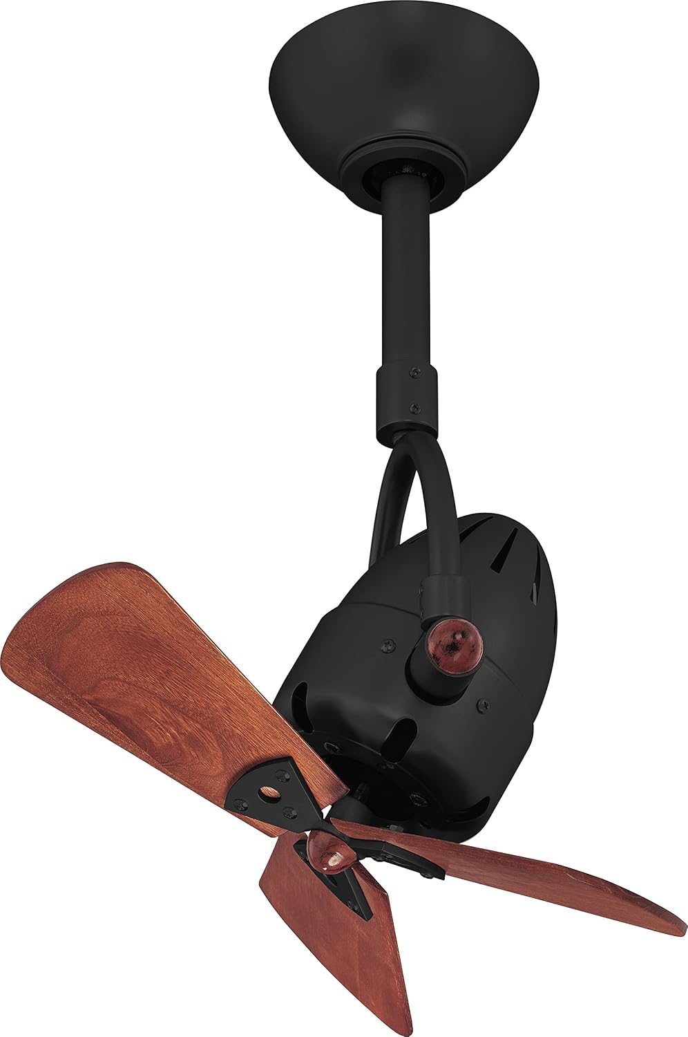 Matthews DI-BK-WD Diane Damp Rated 90° Oscillating 16' Directional Ceiling Fan with Remote, Best for Small Spaces or Near HVAC Ducts, Matte Black with Mahogany Tone