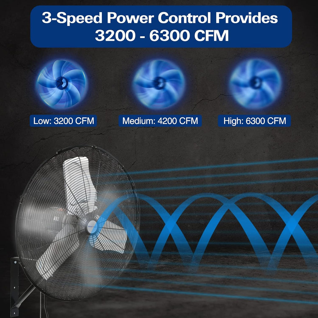 BILT HARD 6500 CFM 24in. High Velocity Industrial Wall Mounted Fan, 3-Speed Oscillating Heavy Duty Air Circulator for Commercial Use, Garage, Warehouse, Factory and Jobsite, 2 Pack