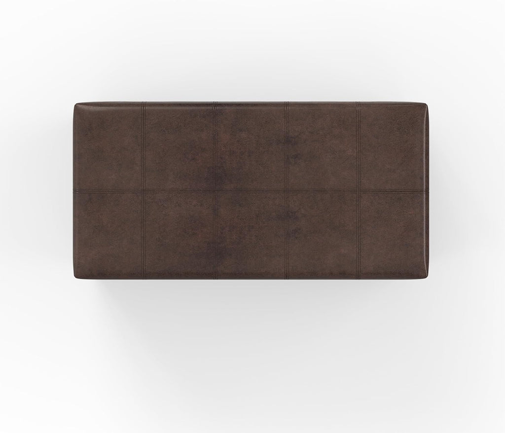 SIMPLIHOME Dover Storage Ottoman Bench - 36 inch Wide Upholstered Vegan Leather Rectangular Lift-Top Ottoman in Distressed Brown, Contemporary Bench for Living Room with Safety Hinges