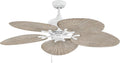 Hinkley Tropic Air 52' Indoor and Outdoor Ceiling Fan, Five Blades, DC 4 Speed Motor, Matte White and Palm-Shaped Weathered Wood Composite Fan Blades