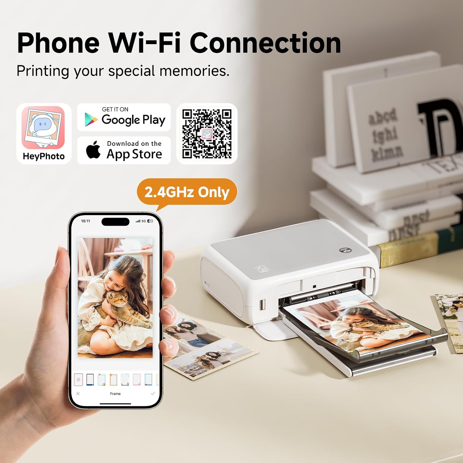 HPRT 4x6 Photo Printer, Full Color Photo Printer for Phone/Laptop/MacBook, Support Wi-Fi Connection, AR Video Printing, Thermal Dye Sublimation (10 Sheets Photo Paper Included)