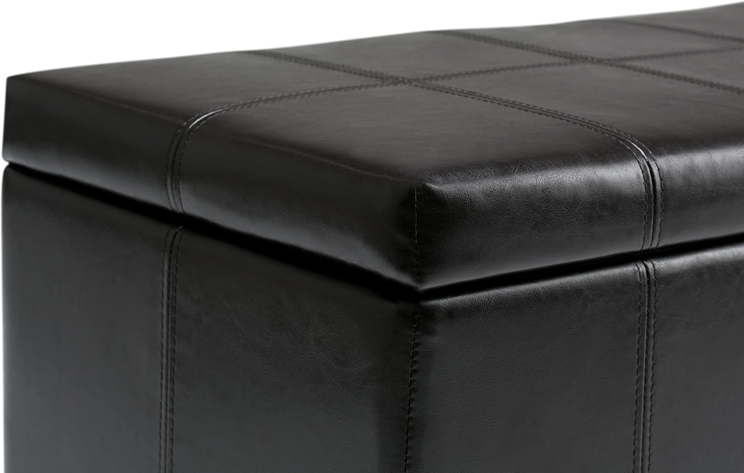 SIMPLIHOME Dover Storage Ottoman Bench - 36 inch Wide Upholstered Vegan Leather Rectangular Lift-Top Ottoman in Midnight Black, Contemporary Bench for Living Room with Safety Hinges