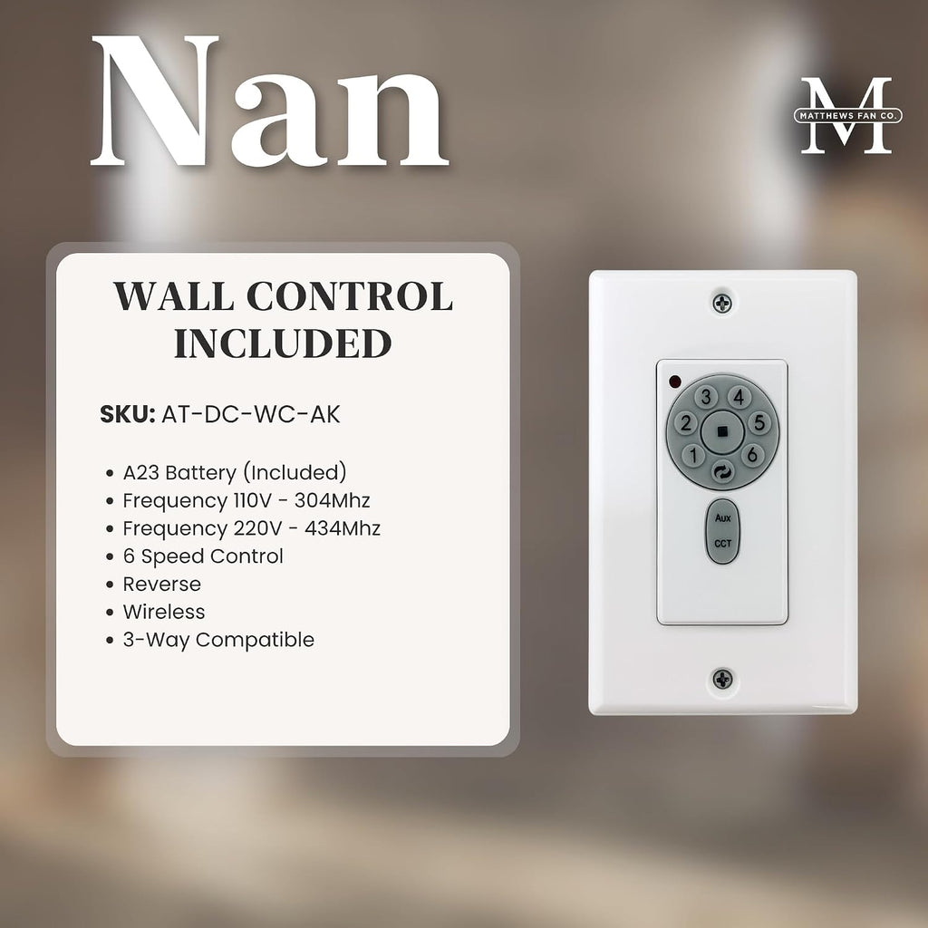 Matthews NK-BK-LM-42 Nan Damp Rated 42' Ceiling Fan with Remote and Wall Control, 3 Solid Wood Blades, Silent DC Motor, Matte Black with Light Maple Tone