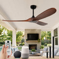 60' Wood Ceiling Fan no Light, Smart Ceiling Fans without Lights with Alexa Google App, Indoor Outdoor Ceiling Fan no Light for Bedroom Porch Modern Propeller 3 Blade High CFM Motor,Red Walnut