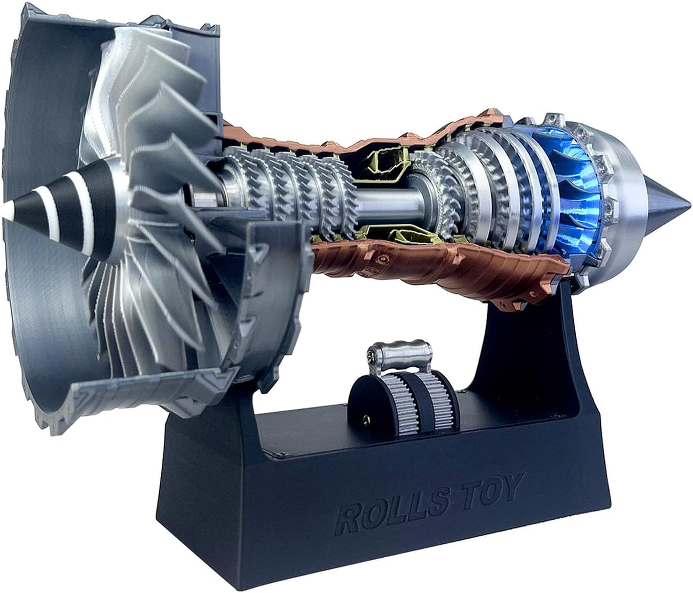 TR900 Turbofan Engine Model, Adjustable Speed Aircraft Turbojet Engine with LED Light, Mechanical Science Aero Engine Education Toy Desk Decor for Adult Hobbyists,28cm (Assembly Version -Blue Light)