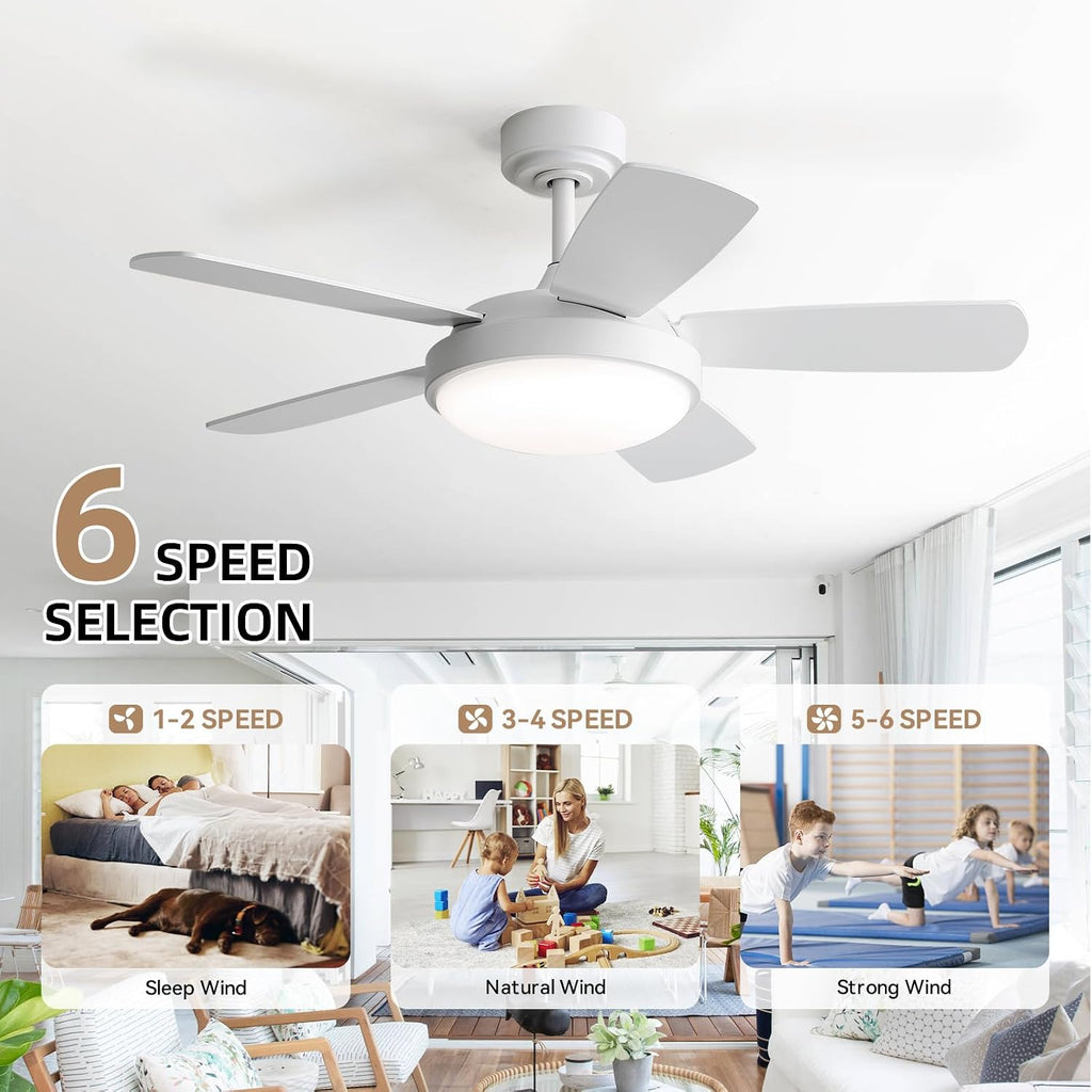 Sofucor 42 Inch Ceiling Fan with Light, Modern Ceiling Fan with Memory Large LED - Quiet DC Motor, 6 Speeds 4500CFM High Velocity, Dimmable, Timer, Reversible, for Living Room Bedroom, ETL/FCC, White