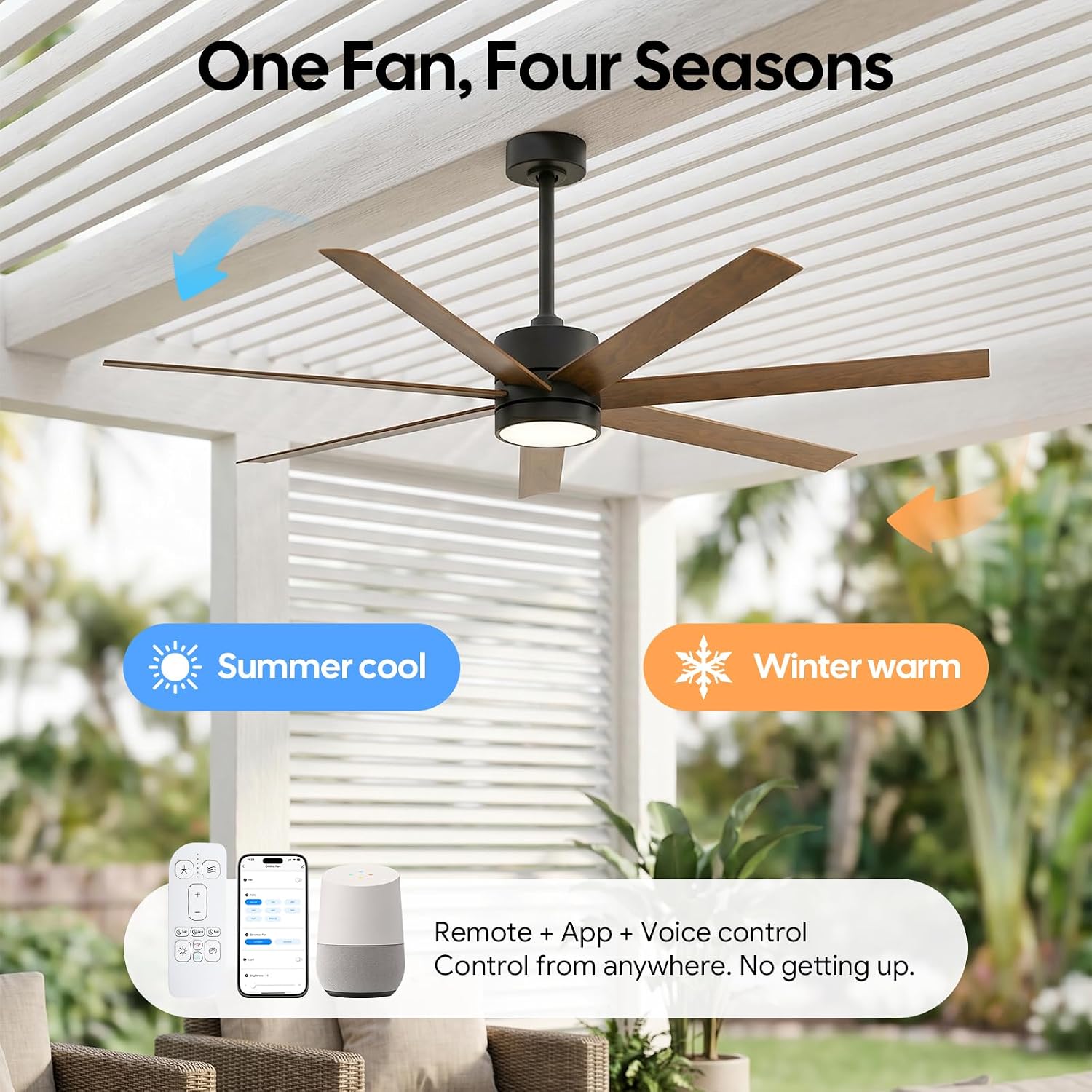 56 Inch Wet Rated Outdoor Ceiling Fan with Light, Waterproof All Weather 7 Brown Blades, Smart App/Voice/Remote Control, High CFM Quiet DC Motor & UV Coating, for Exterior Patios, Gazebo Porch Pergola