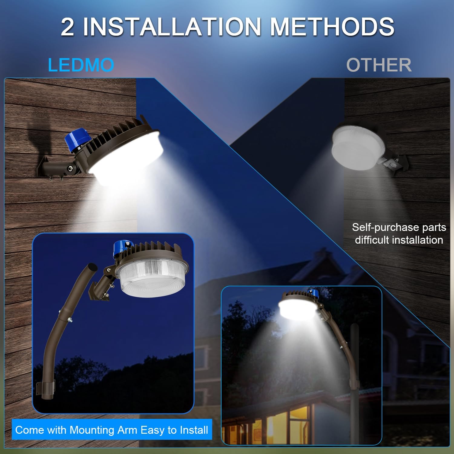 ledmo 120W LED Barn Light Dusk to Dawn Outdoor Lighting 18000lm 5000K LED Security Lights Adjustable Angle IP65 Waterproof Flood Lights Outdoor for Yard Warehouse（3 Pack