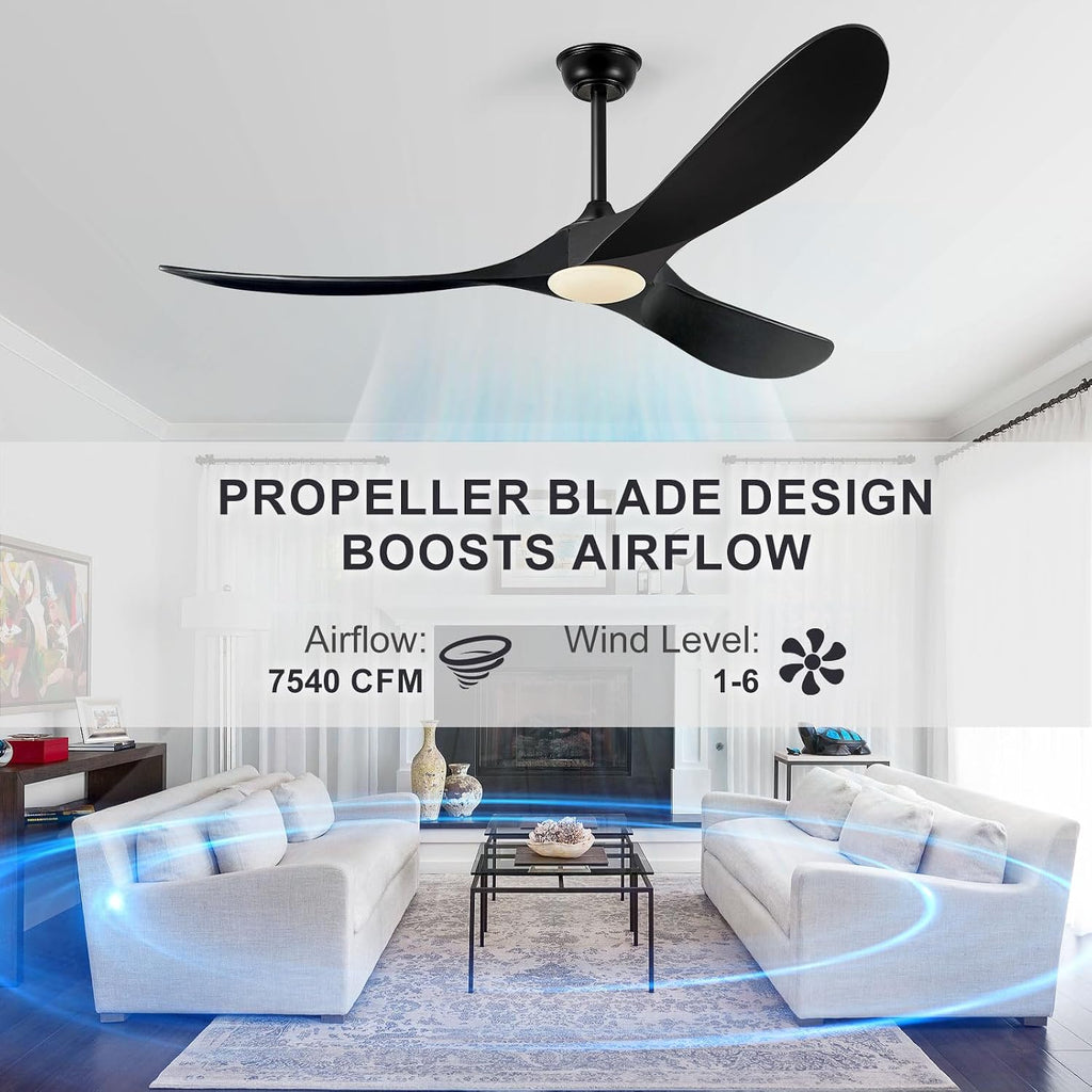 Eliora 60 Inch Ceiling Fans with Lights, Wood Outdoor Ceiling Fan for Patio and Remote Control Rustic Propeller Large Ceiling Fans with Light Farmhouse Indoor Quiet High cfm, Matte Black