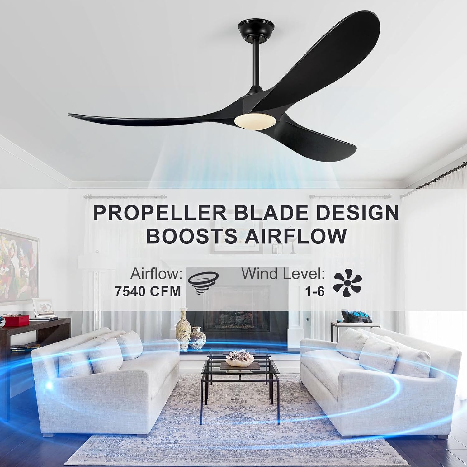 Eliora 60 Inch Ceiling Fans with Lights, Wood Outdoor Ceiling Fan for Patio and Remote Control Rustic Propeller Large Ceiling Fans with Light Farmhouse Indoor Quiet High cfm, Matte Black