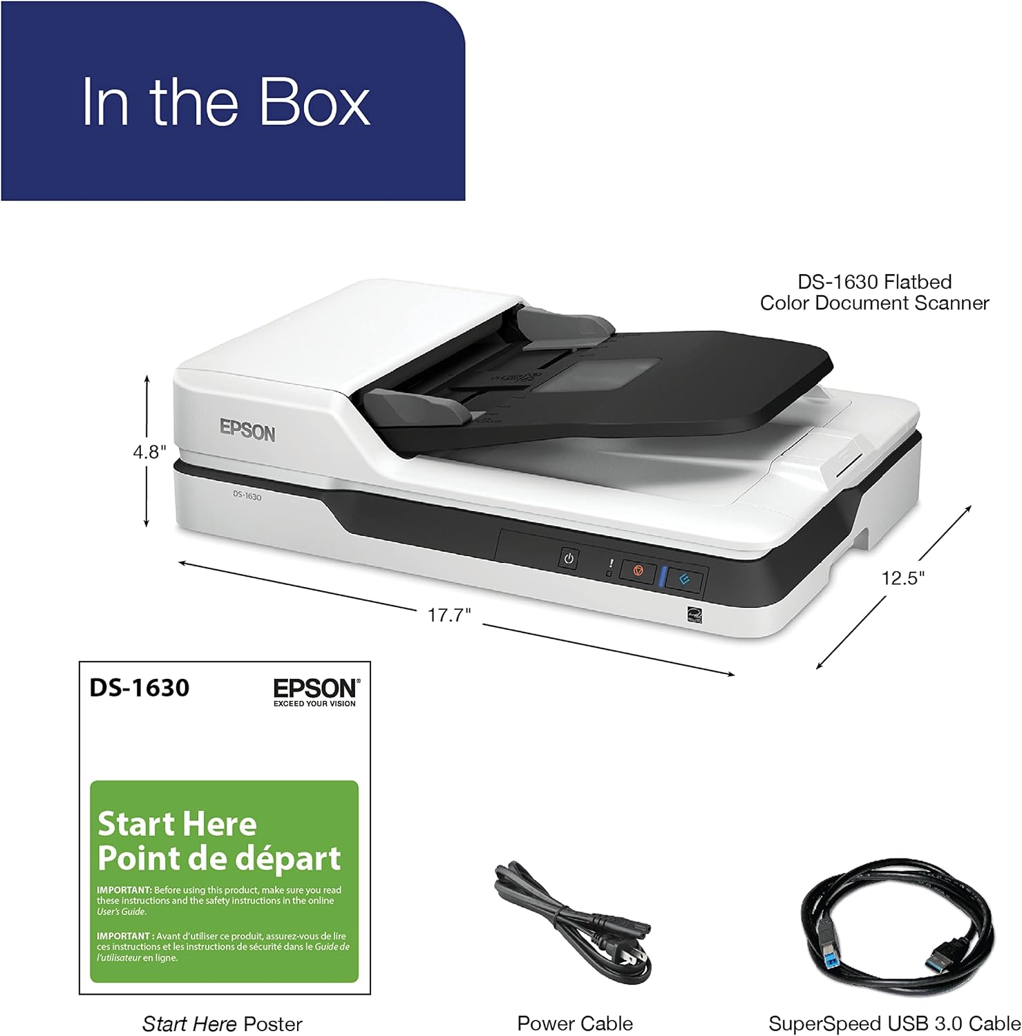 Epson DS-1630 Document Scanner: 25ppm, Twain & ISIS Drivers, 3-Year Warranty with Next Business Day Replacement
